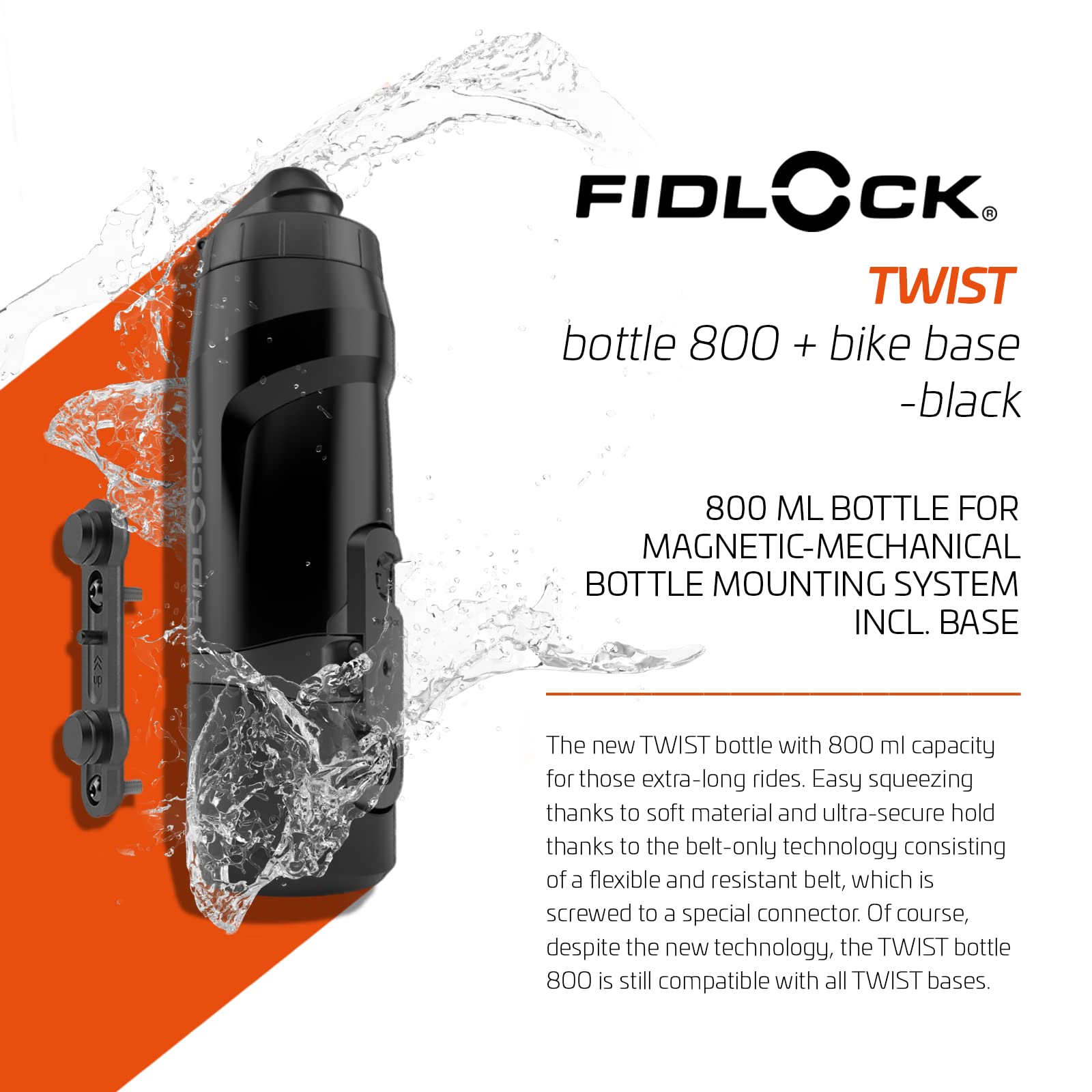 Fidlock Twist 800 Magnetic Bike Bottle Set | BPA-Free 800ml Black