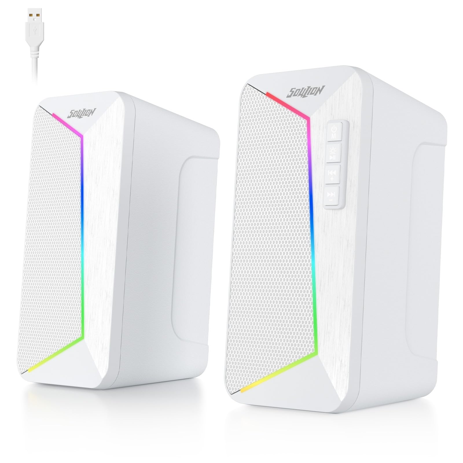 SOULION R40 Computer Speakers - Bluetooth 5.3 USB Powered PC Audio, White