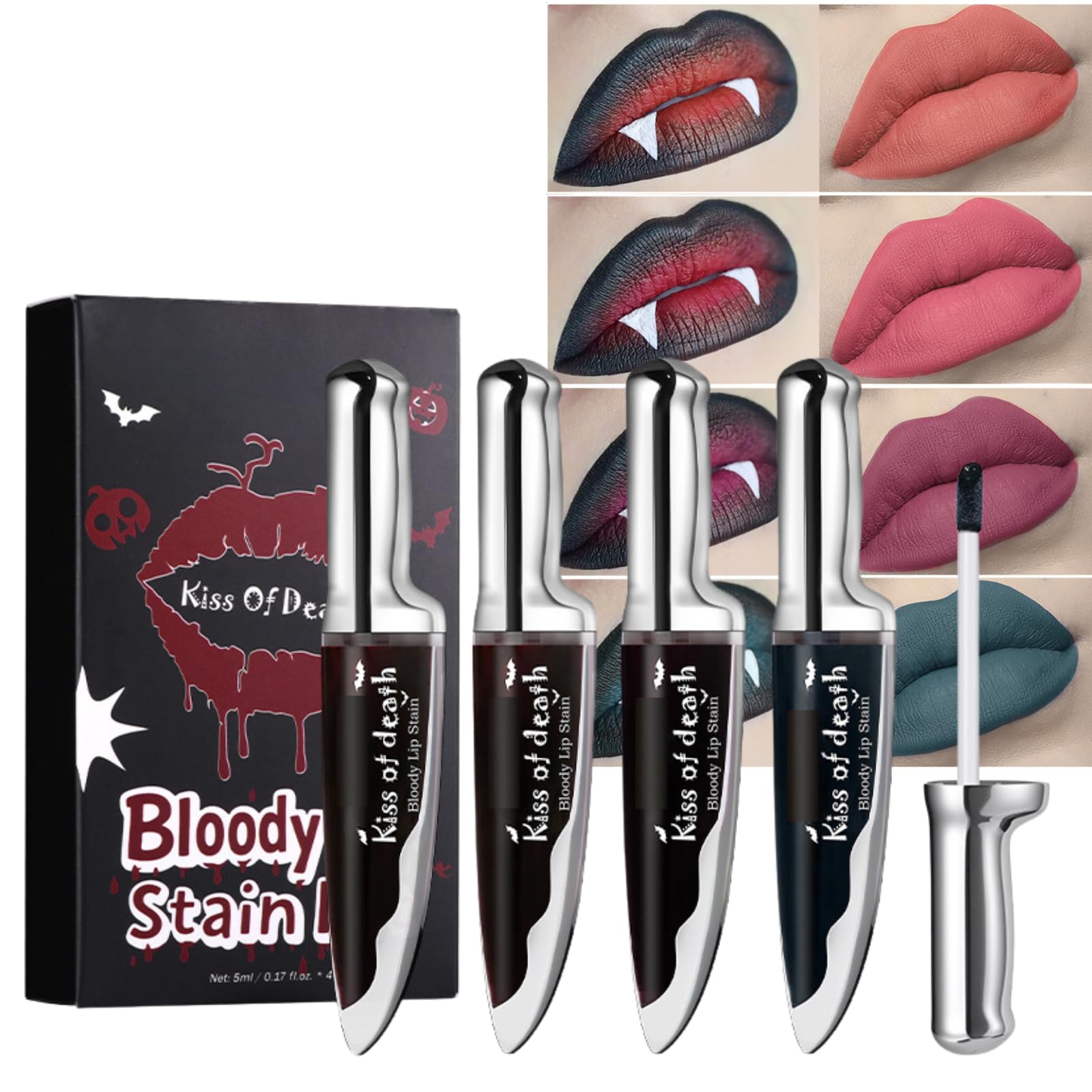 Bloody Lip Stain Set – 4Pcs Gothic Vampire Halloween Makeup
