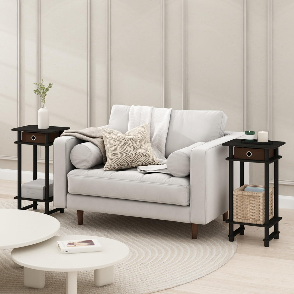 Furinno MODERN Side Table Set of 2, 3-Tier End Table with Storage Bin, Open Shelf Night Stand, Bedside Table, for Living Room, Bedroom, Black Espresso - image 1