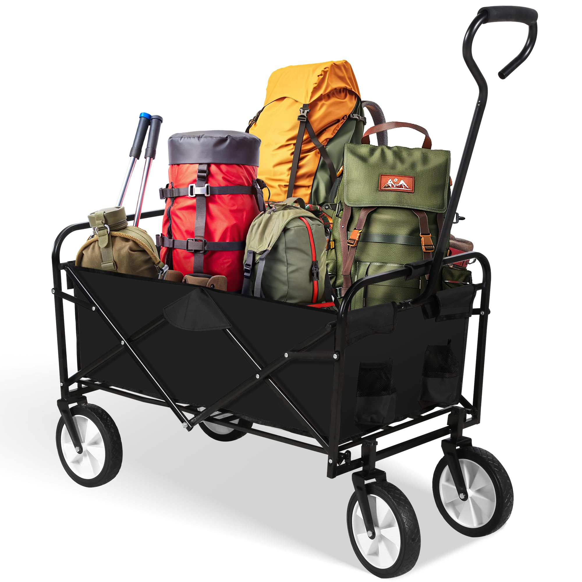 YSSOA Folding Garden Cart PRO - Heavy Duty 100kg Collapsible Wagon, Black