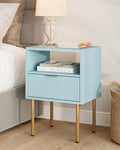 HEYZOEY Modern Boho Bedside Table – Blue Wooden Nightstand with Drawer