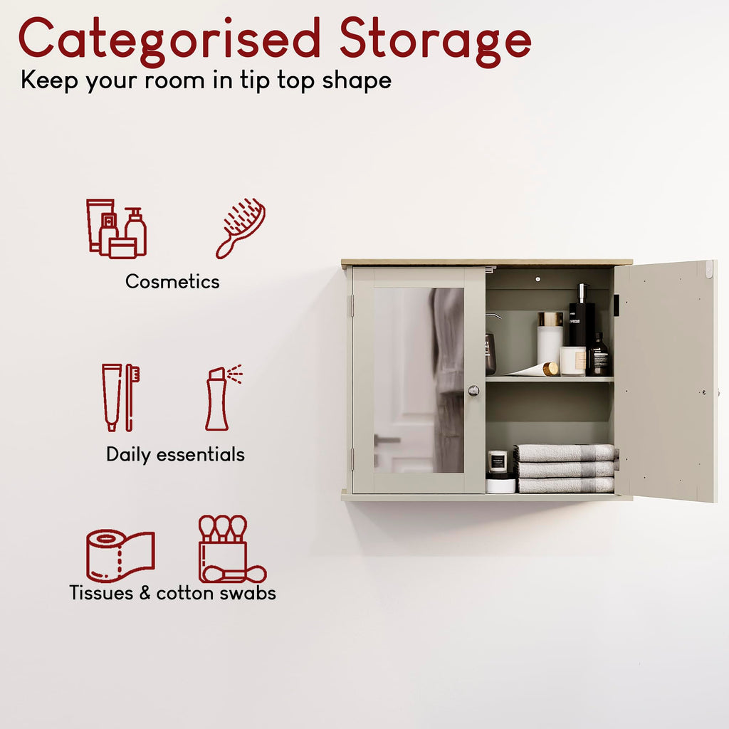 Bath Vida Priano Mirrored Bathroom Cabinet - Grey & Oak Wall Cupboard