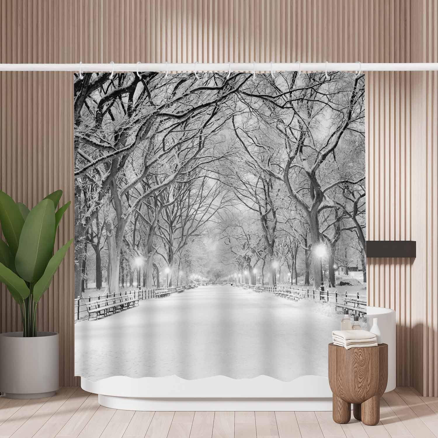 Woutay Winter Street Scenery Shower Curtain | Mold Resistant Polyester