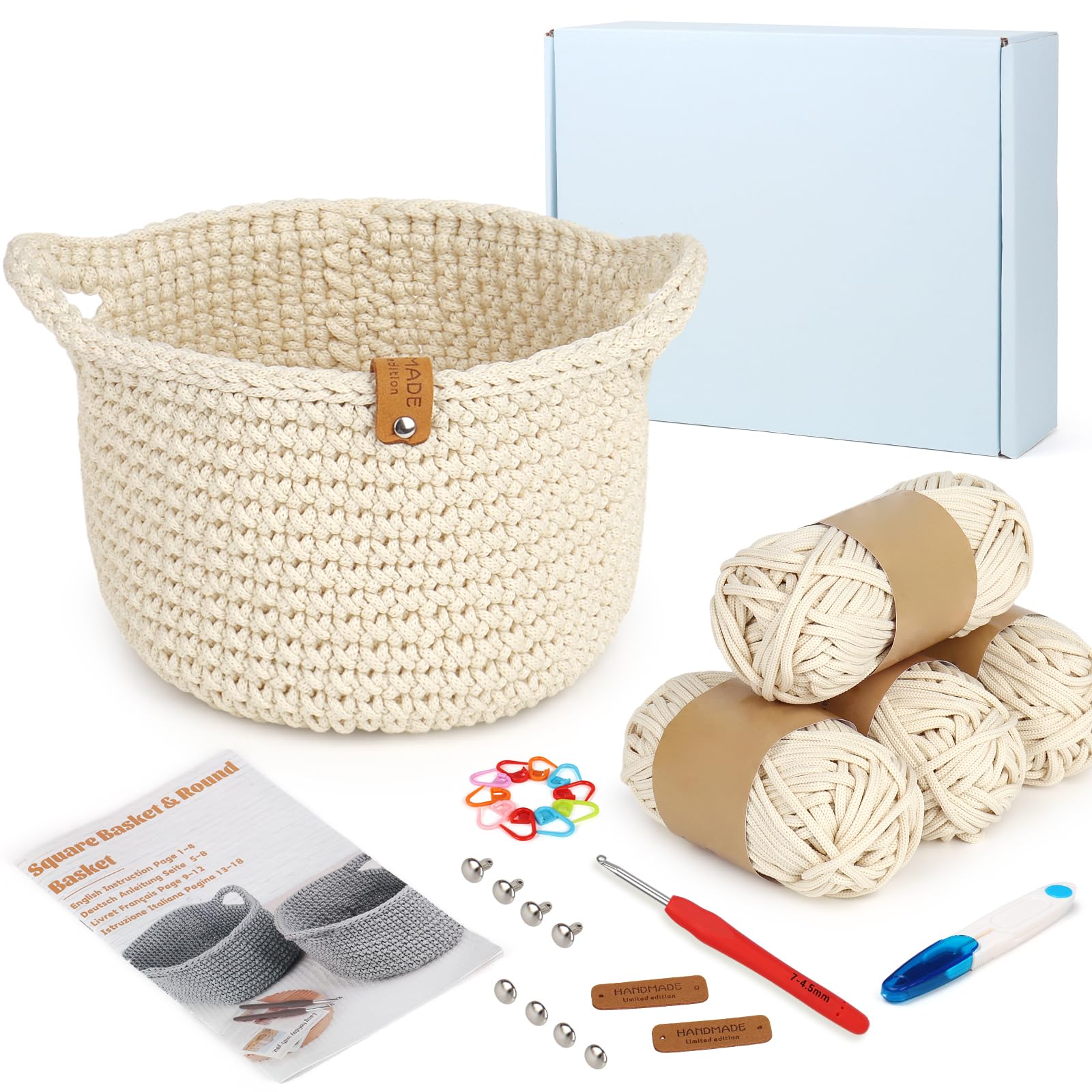 Reessy Crochet Kit for Beginners – Round Storage Basket with Thick Yarn