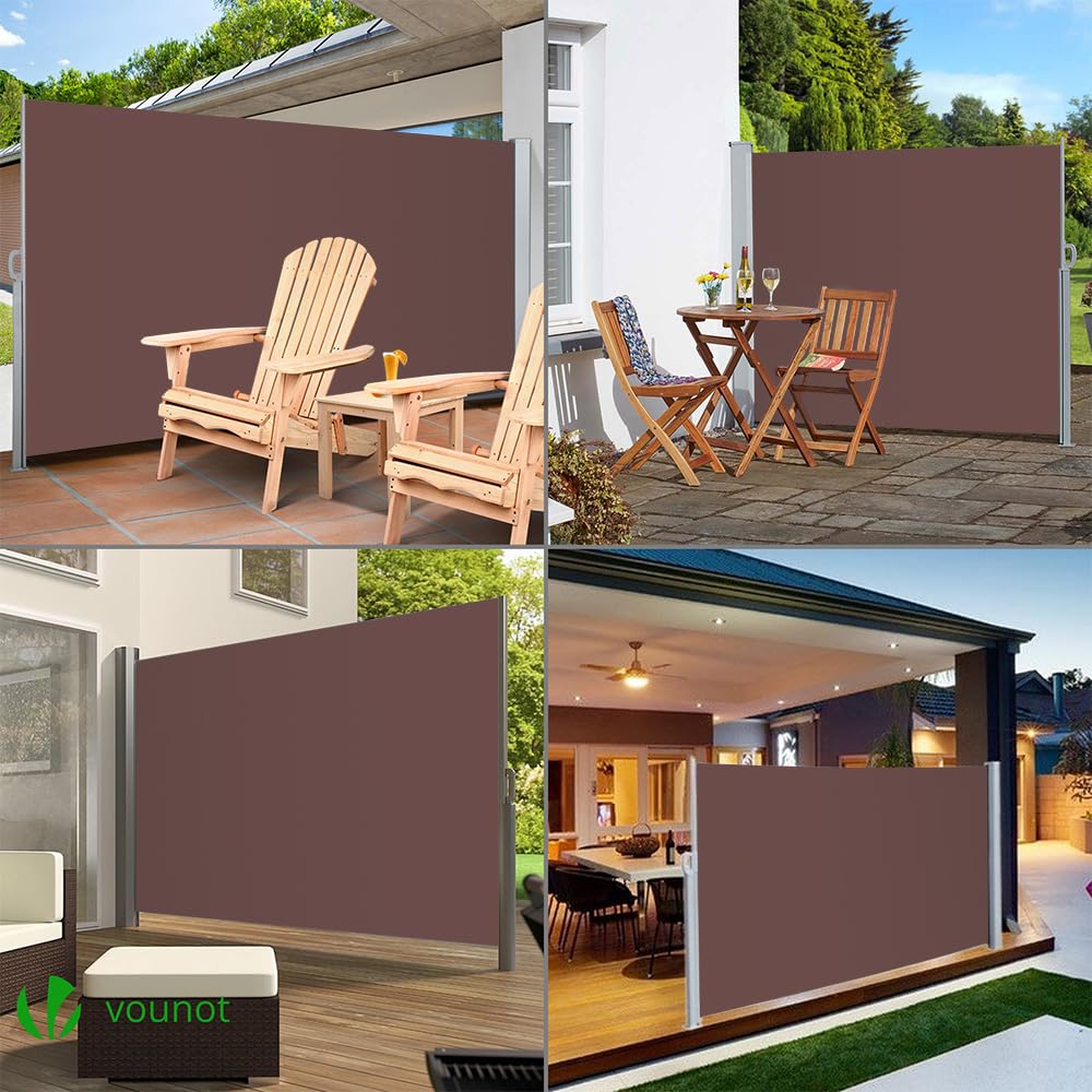 VOUNOT Retractable Side Awning | 180x300cm Privacy Screen | Dark Brown