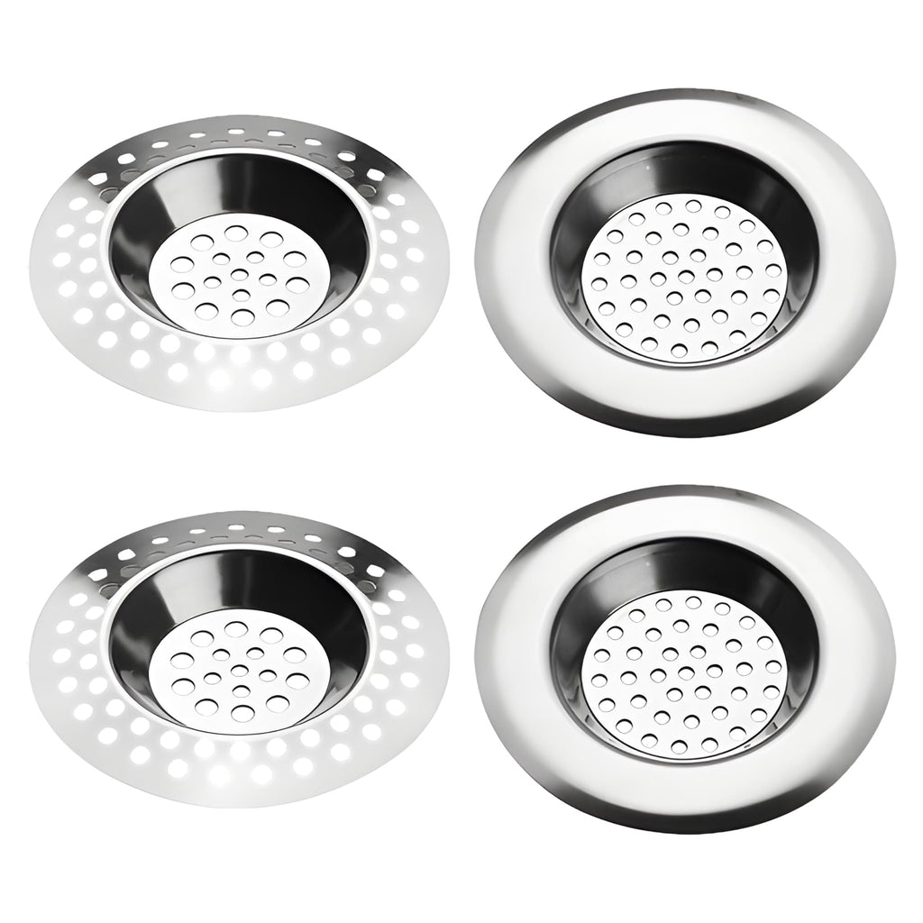 4 PCS Drain Hair Catcher, Stainless Steel Kitchen Sink Strainer Plug Shower Bathroom Plug Hole Sink Filter, Drain Protector Filter7.3CM, 7.7CM