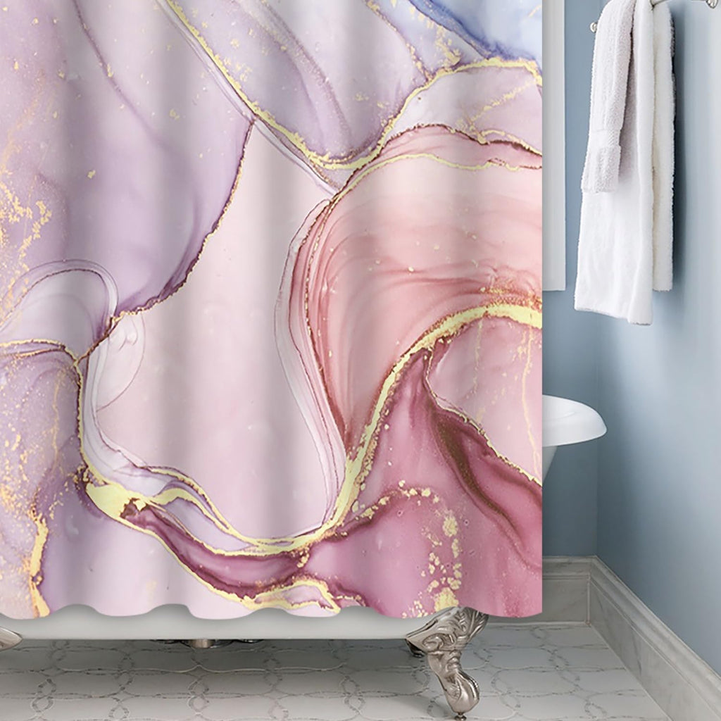 Xiaoterna 180x180cm Marble Shower Curtain Abstract Pink Gold Dots Waterproof Polyester Bathroom Curtain Luxury Modern Aesthetic Artistic Washable - image 5