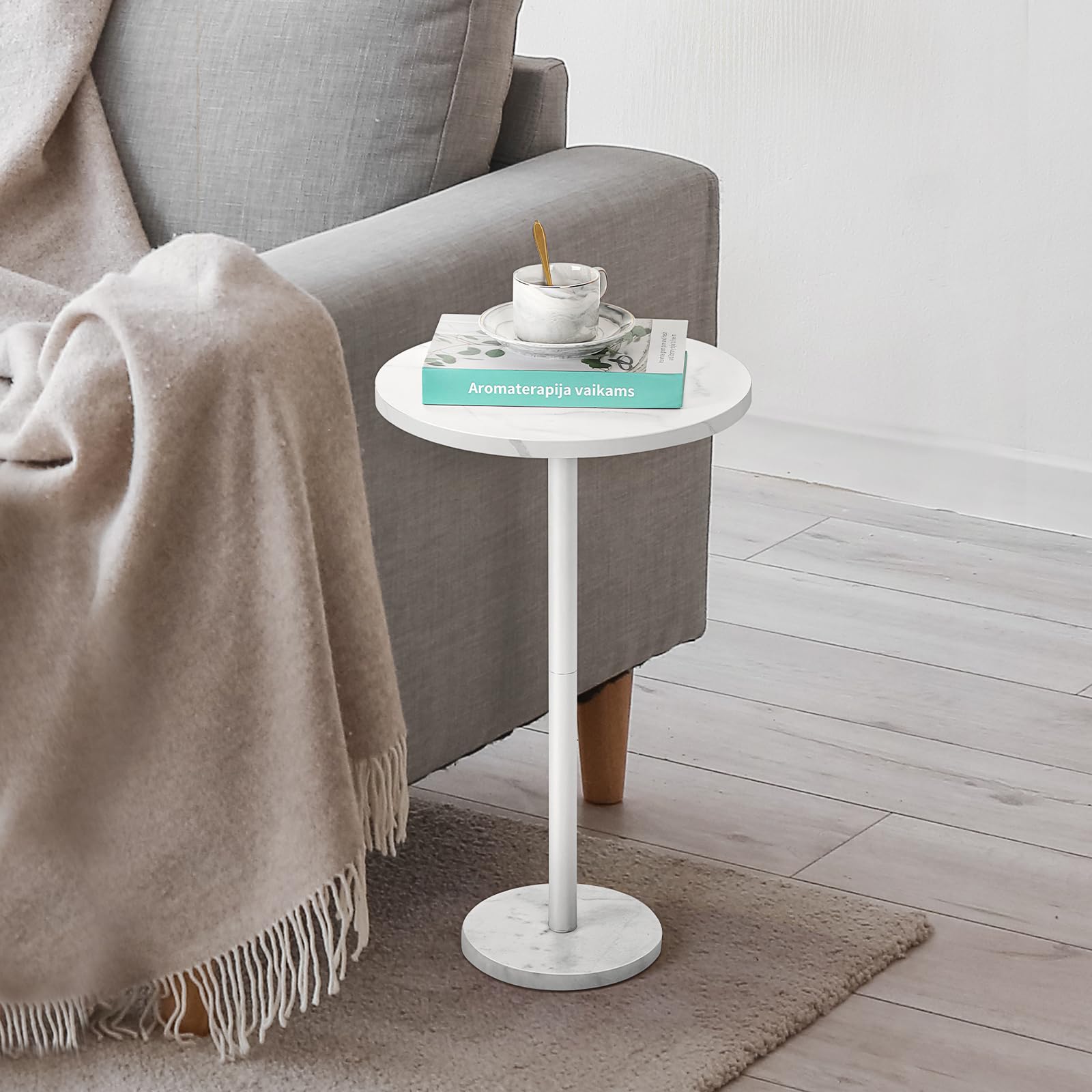 smusei Round Side Tables Set of 2 – White Marble Base Coffee Tables