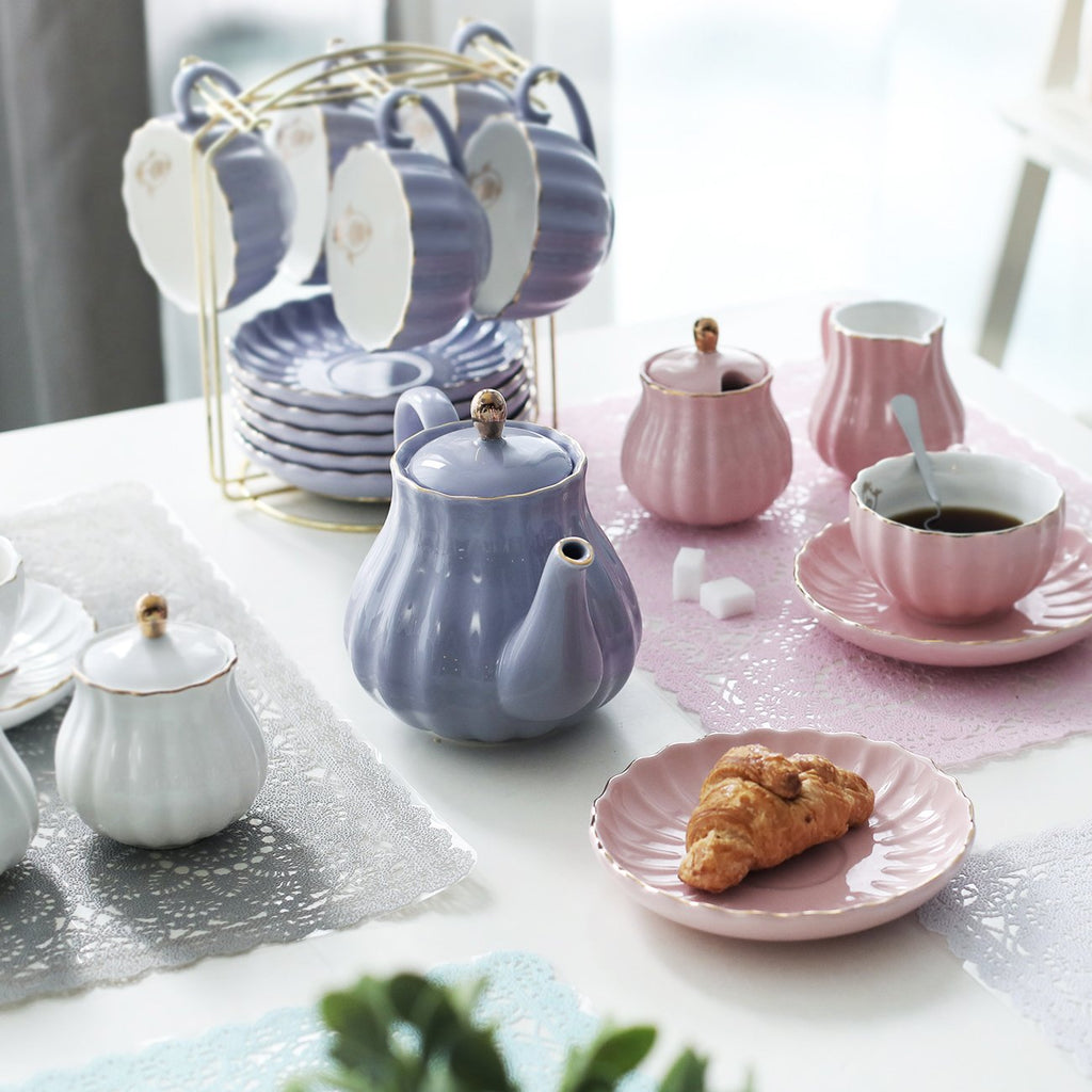 Sweejar Home Royal Porcelain Tea Set - 21-Piece Ceramic Service, White