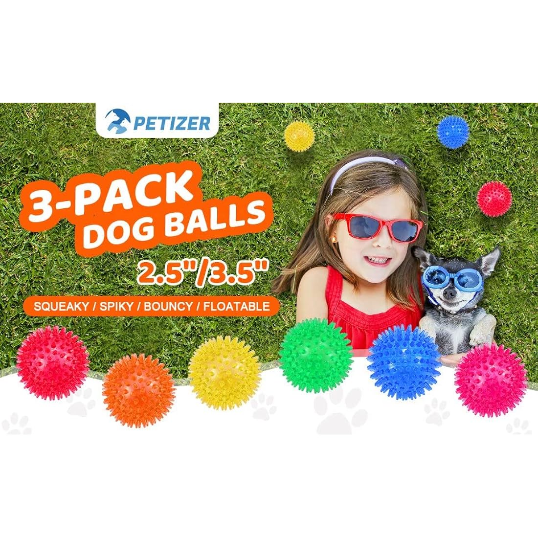 Jolof Store Squeaky Dog Ball Toys – 3-Pack Spiky Rubber Fetch Toys