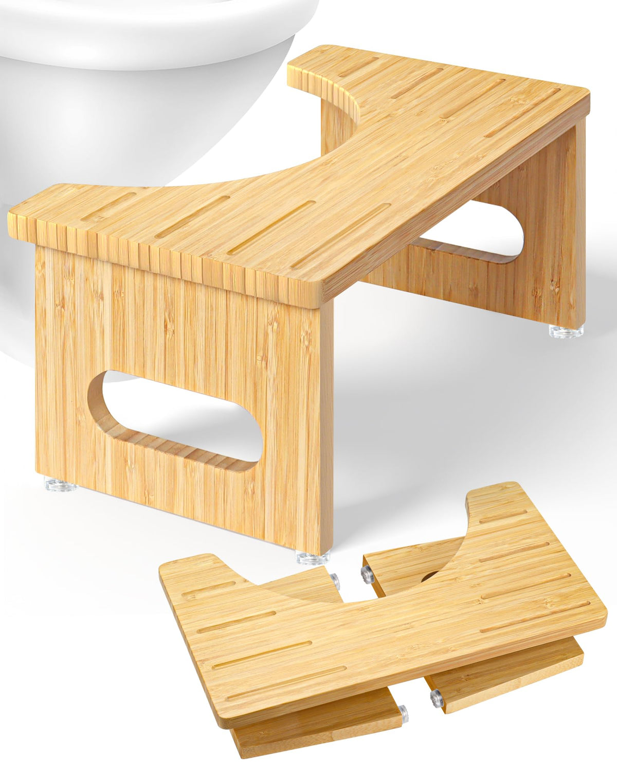 Foldable Toilet Stools, 17.8 CM Wooden Toilet Stool with Anti-Slip Feet, Space Saving, 35° Durable C Shaped Stool Yellow