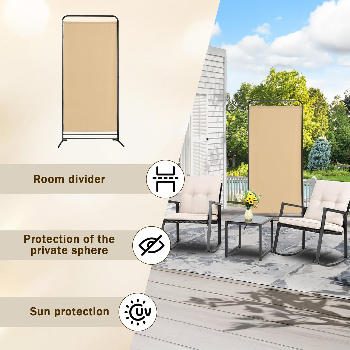 Angel Living 1 Panel Room Divider, Privacy Screen Composed of Polyester Fabric and Sturdy Iron Frame - image 4