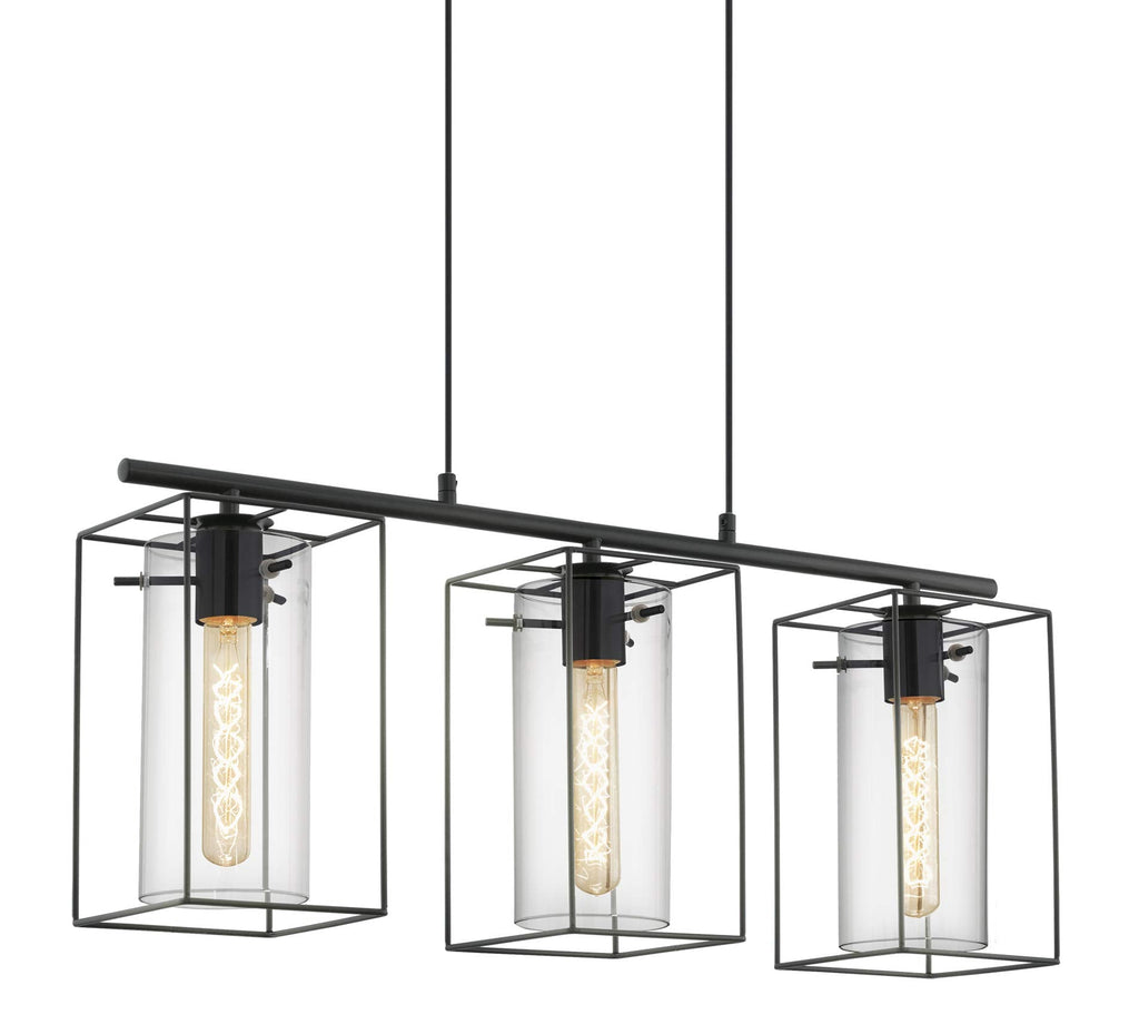Eglo Loncino 3-Flame Vintage Pendant Lamp | Black Steel & Tinted Glass