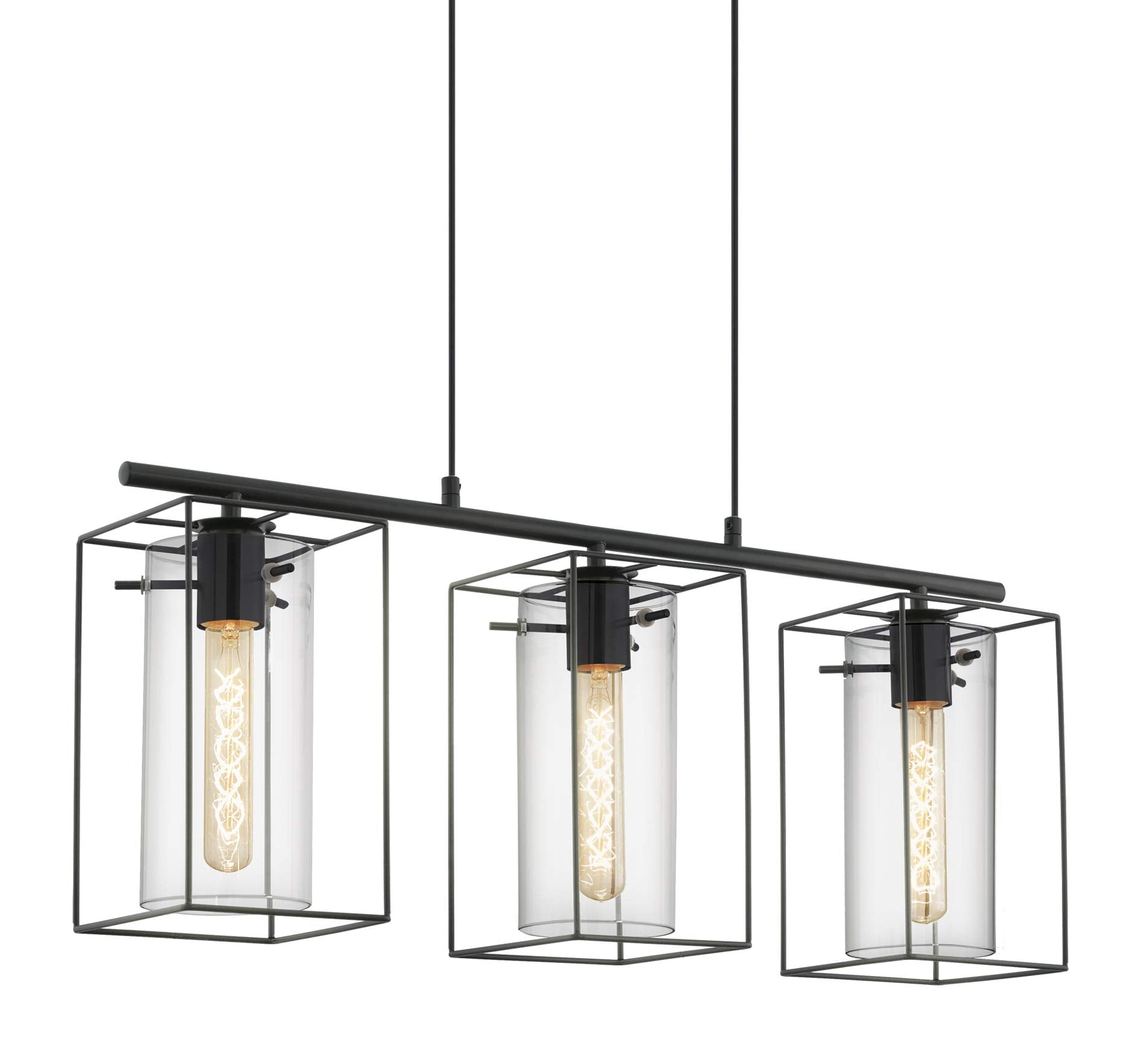 Eglo Loncino 3-Flame Vintage Pendant Lamp | Black Steel & Tinted Glass