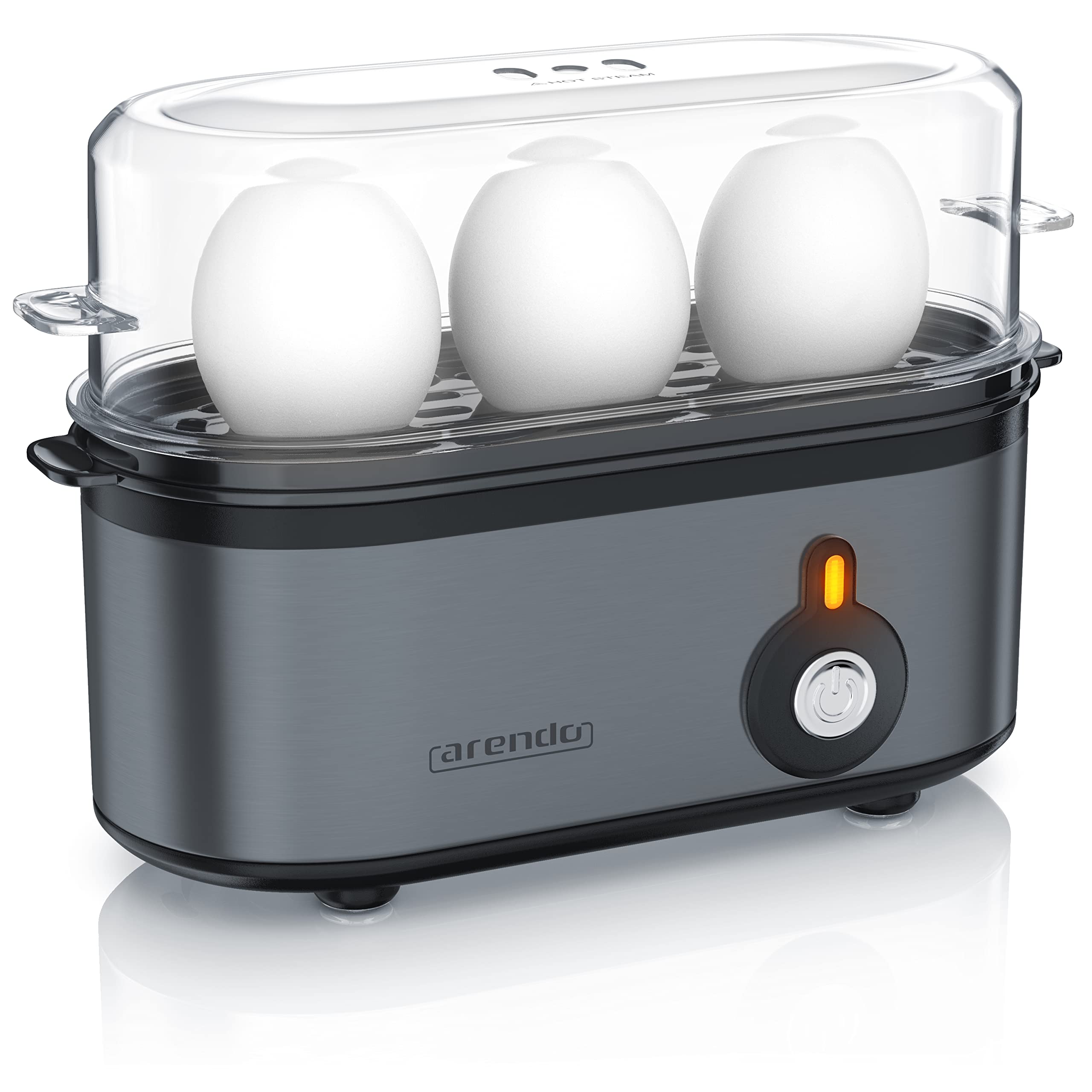 Arendo Electric Egg Boiler – 1-3 Egg Cooker in Stainless Steel Grey