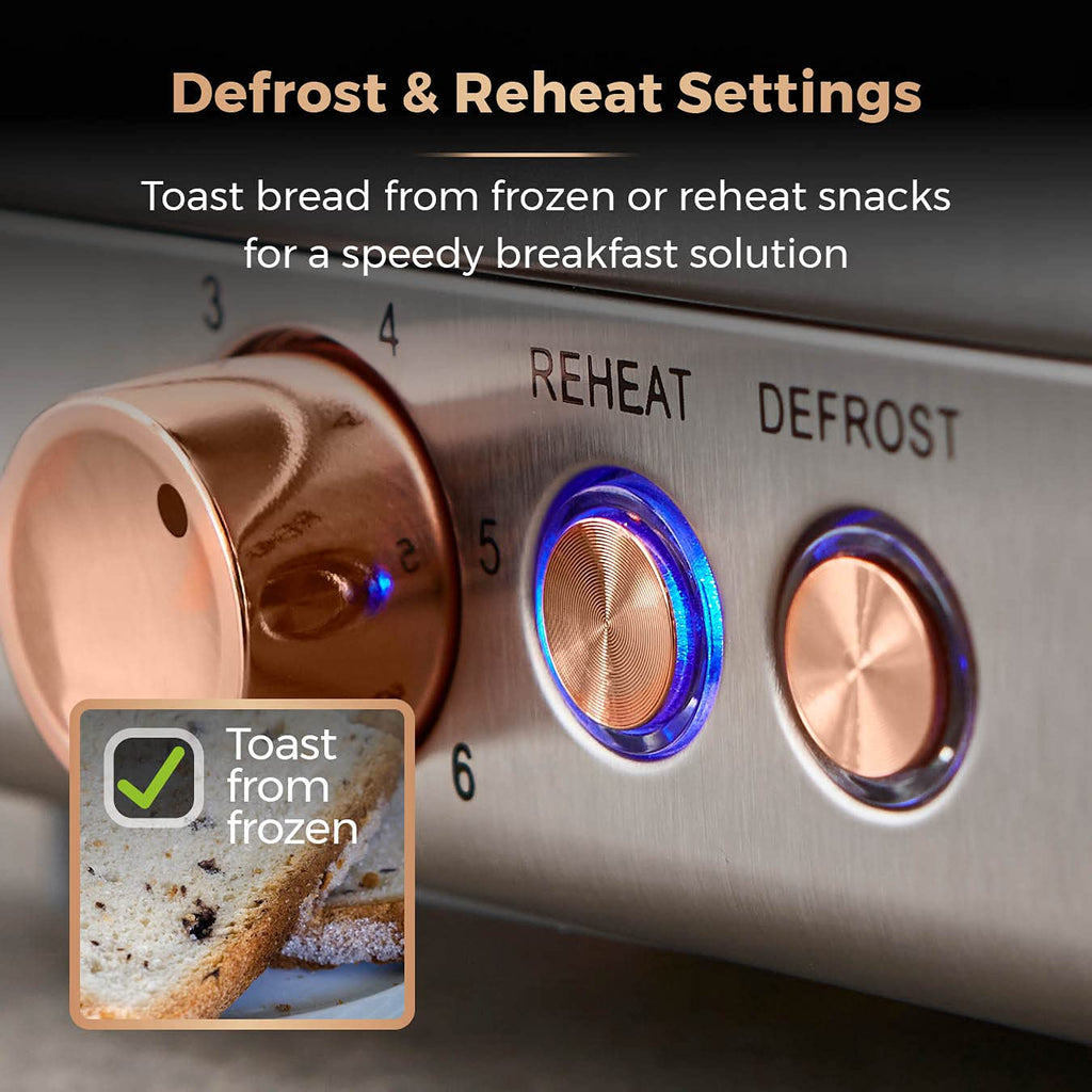 Tower Cavaletto 4-Slice Toaster | 1800W Stainless Steel | Grey & Rose Gold
