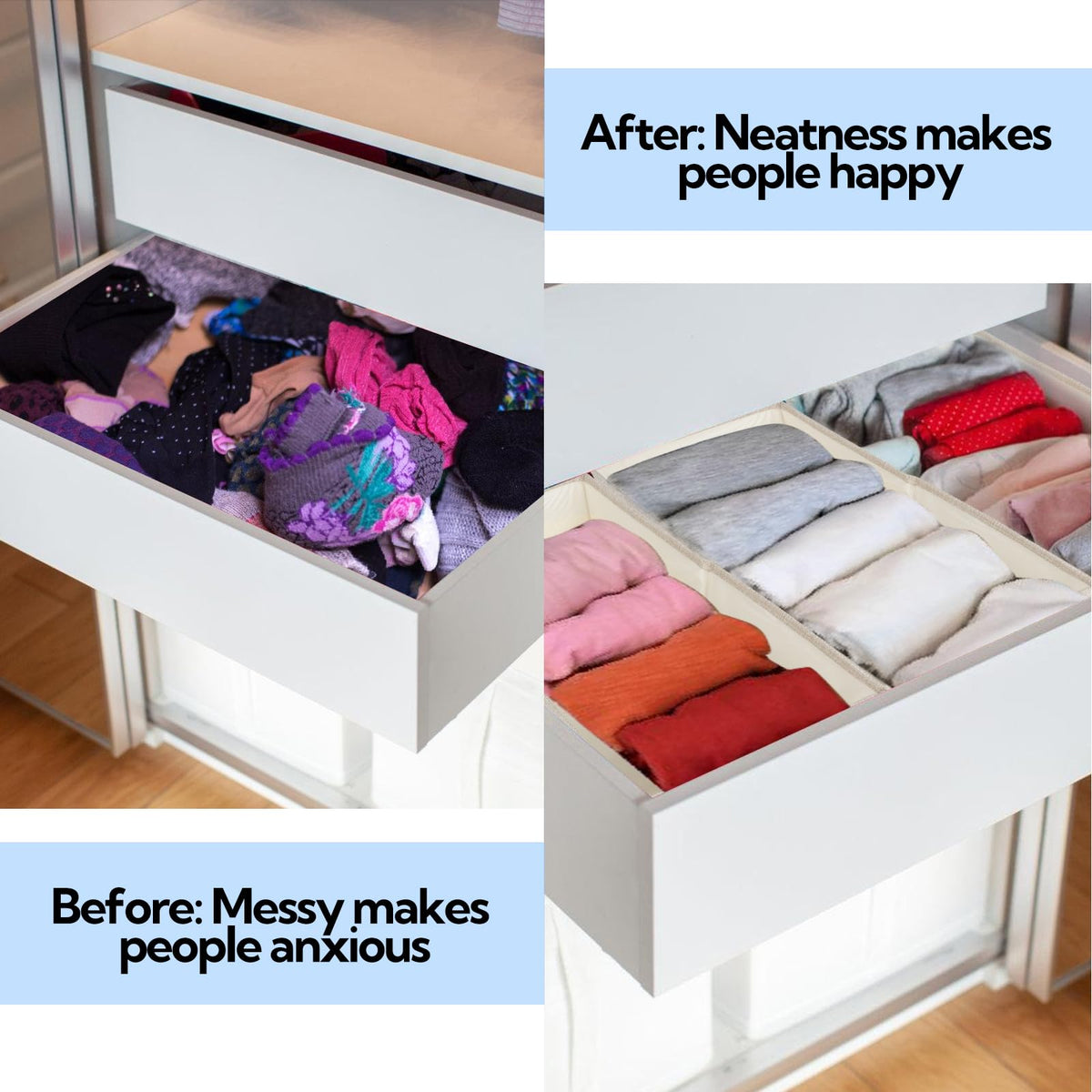 Homo Trends 3 Fabric Storage Boxes, Wardrobe Storage Boxes, White - image 2