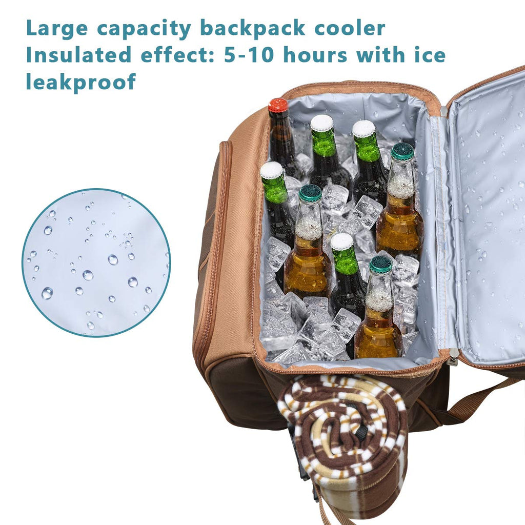 Hap Tim 4 Person Picnic Backpack – Insulated Leakproof Cooler with Blanket