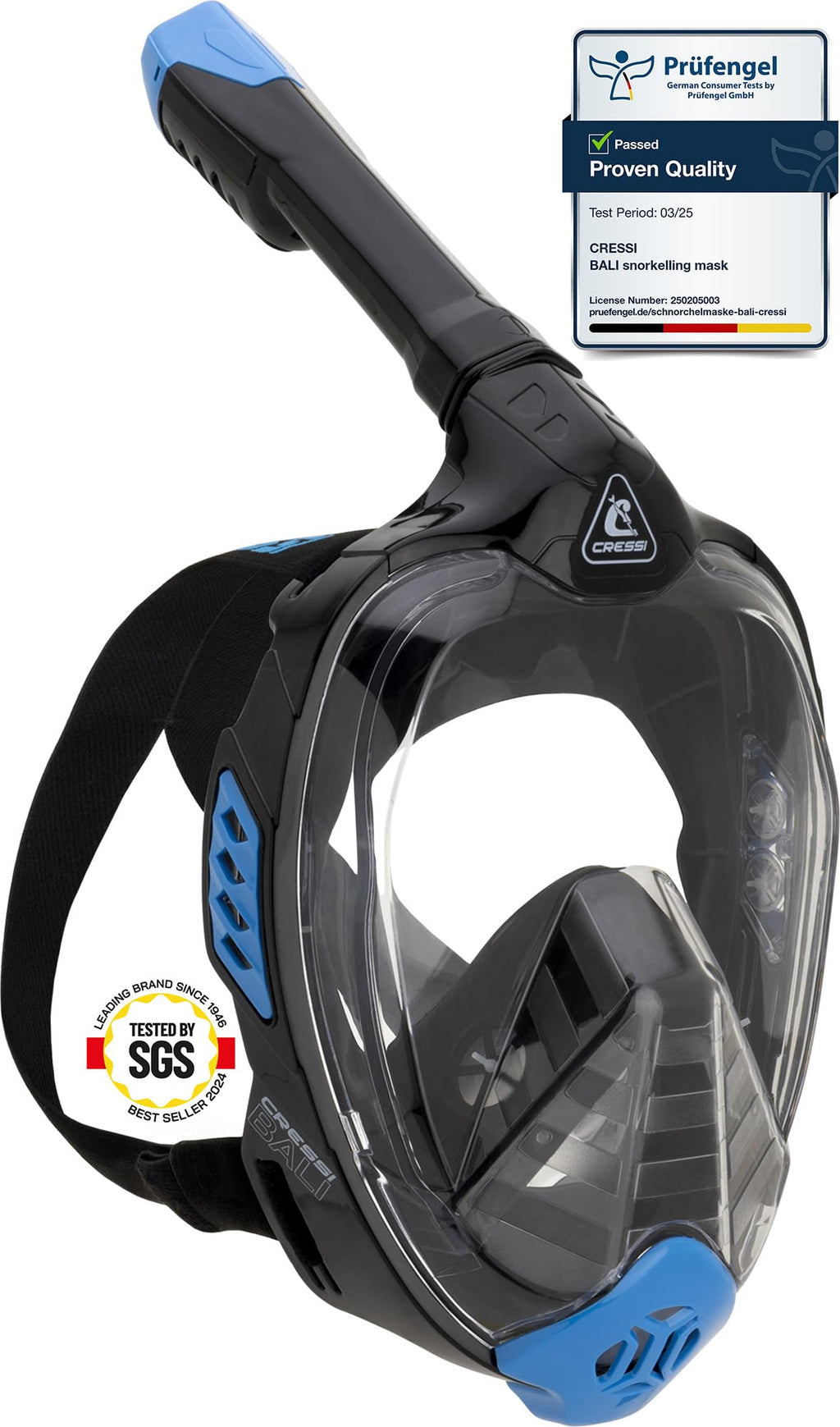 Cressi Bali Full Face Snorkel Mask | Anti-Fog Silicone with Camera Mount