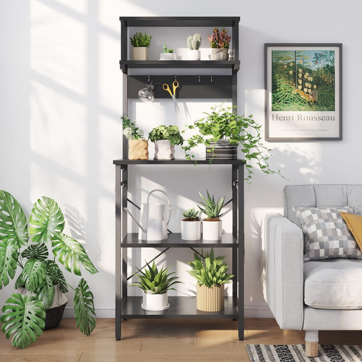 Bestier 80cm Bread Rack & Microwave Rack with 4 Shelves, Multi-functional Coffee Bar Shelf, 8 Side Hooks, Open Shelf Suitable for Kitchens - image 4
