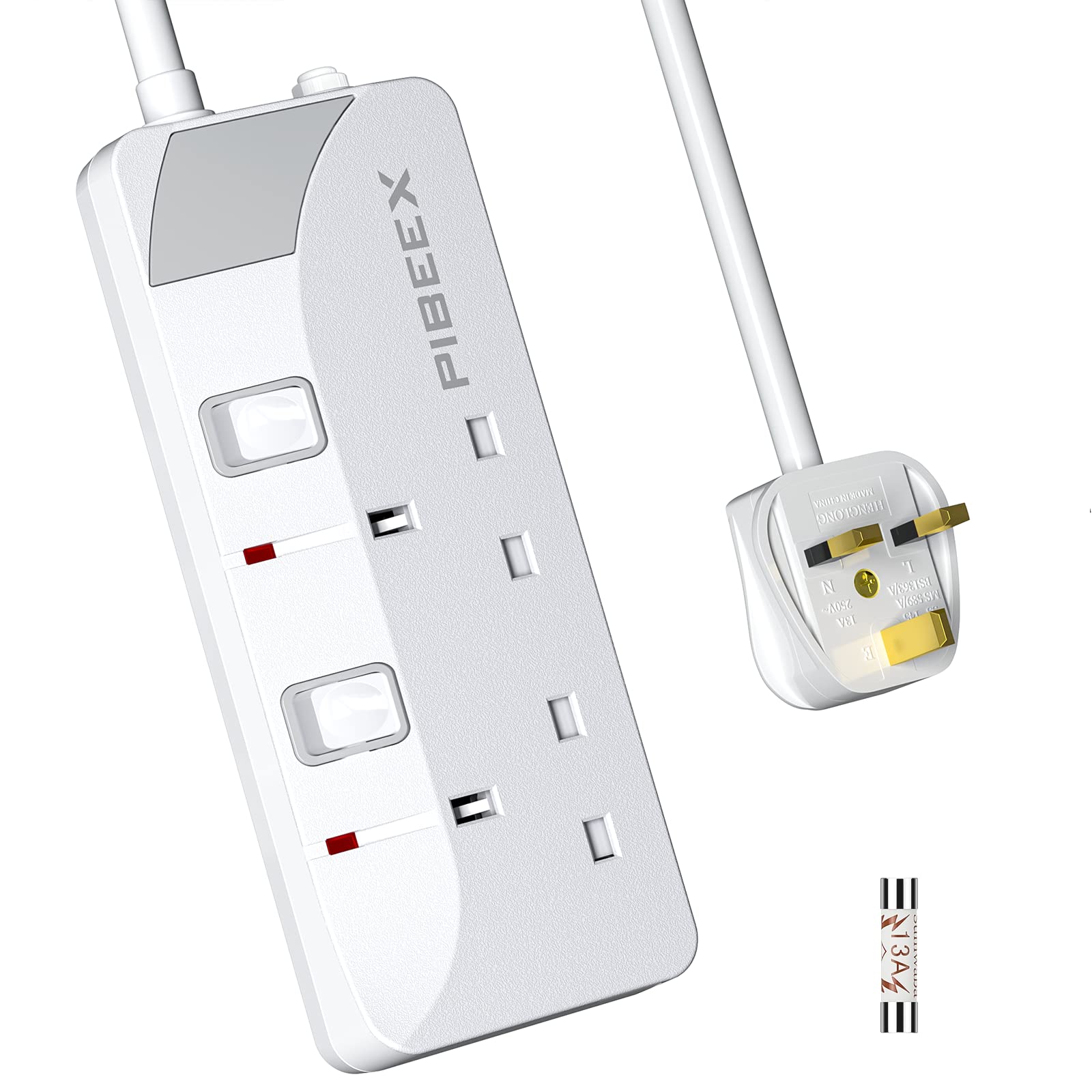 PIBEEX 2 Way Extension Lead with Individual Switches | 3M Power Strip