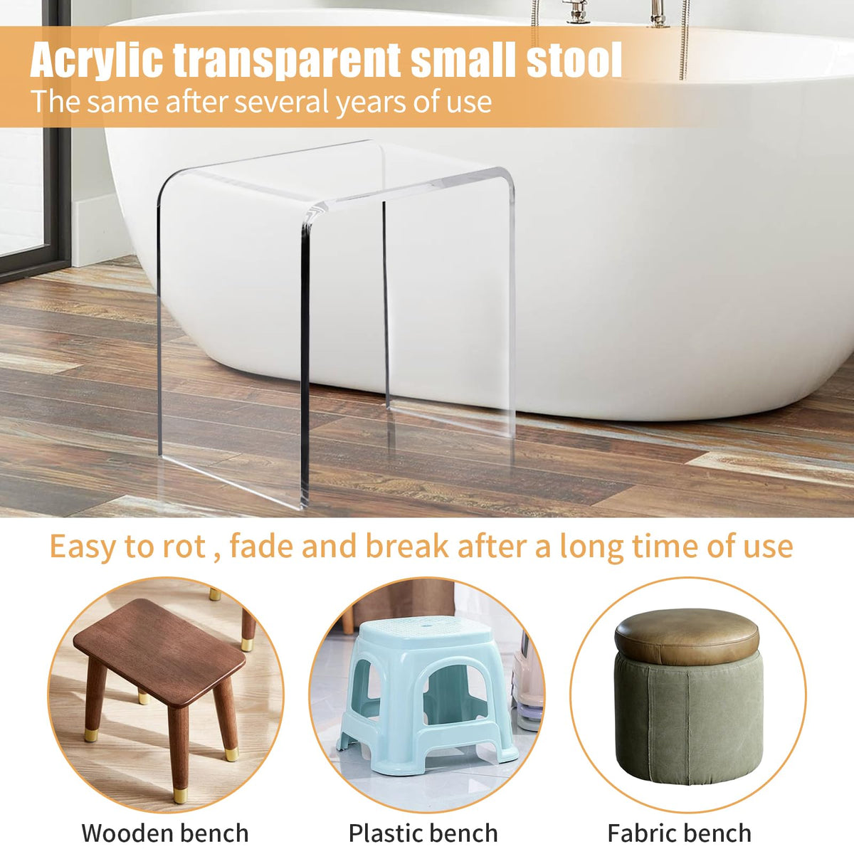 Clear Acrylic U Shaped End Table, Transparent Perspex Plastic Shower Stool, Stylish Modern Coffee Table with Rounded Edges - image 5