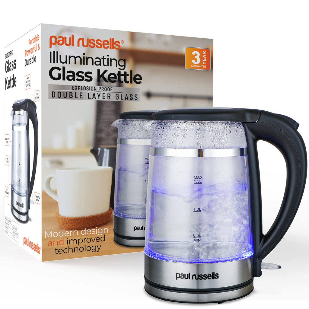 Paul Russells Electric Kettle | 1.5L Glass & Stainless Steel | 3000W