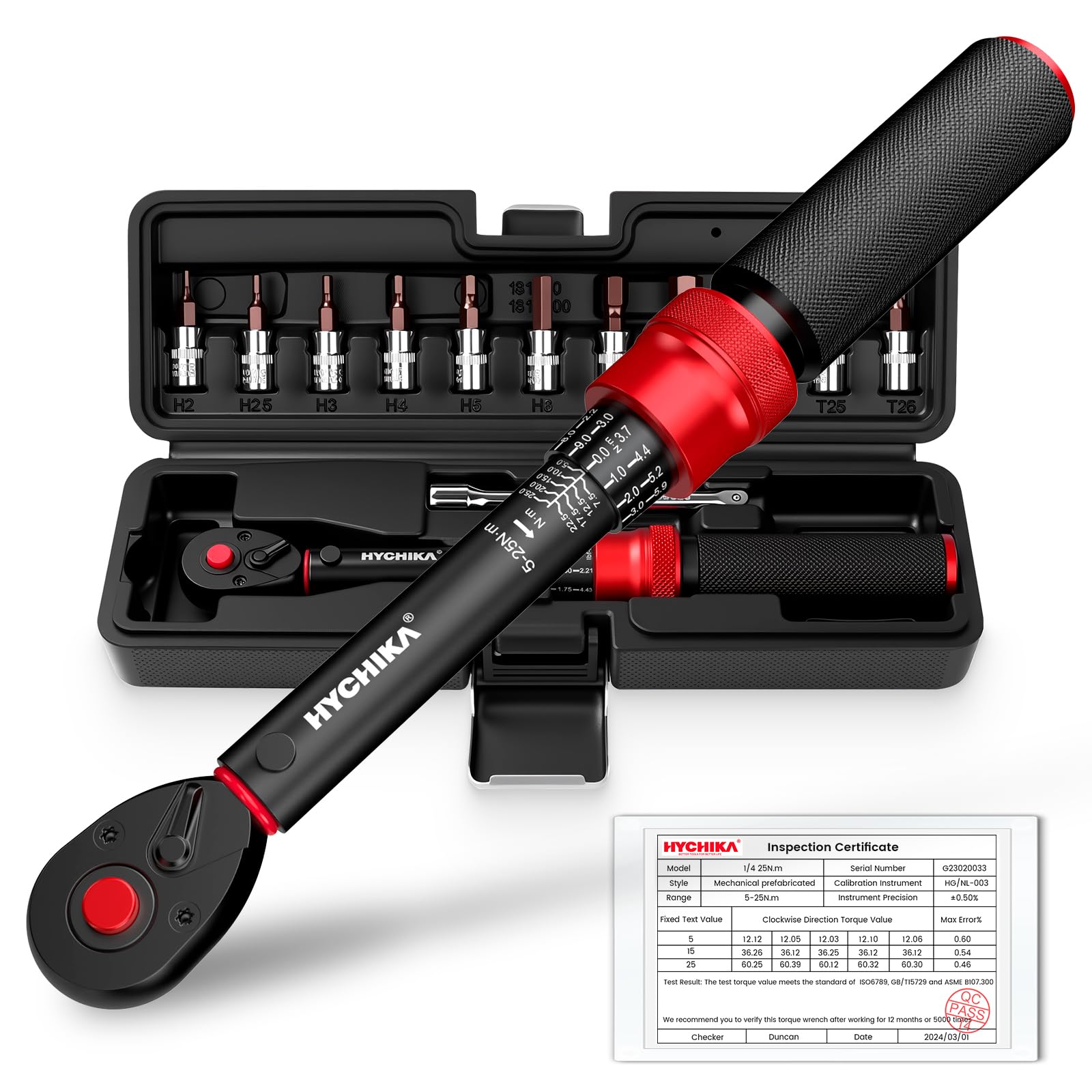HYCHIKA 1/4" Torque Wrench Set 5-25Nm – 13PCS Precision Bike Tool Kit