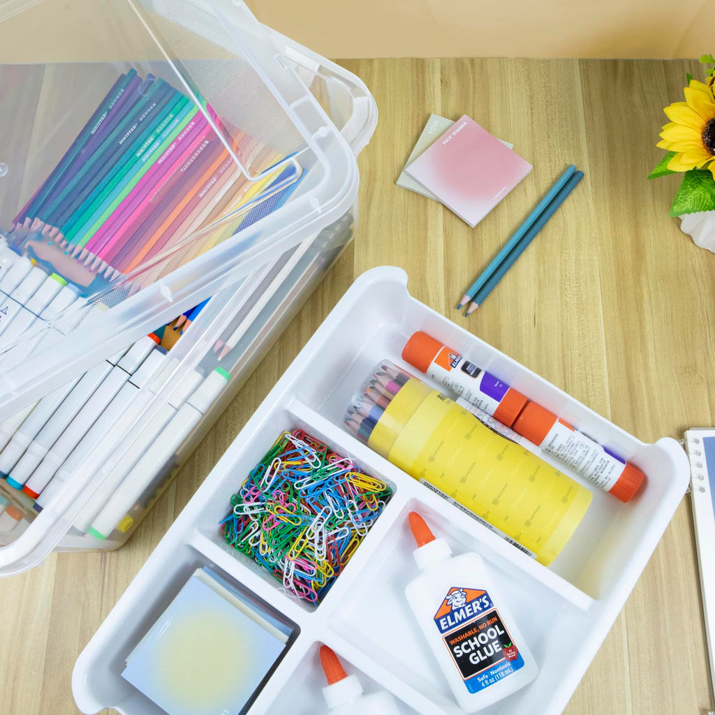 Creahaus 2-Pack 16L Stackable Craft Storage Boxes with Removable Tray