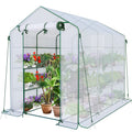 VOUNOT Walk-In Greenhouse with 12 Shelves - White Polytunnel Grow House