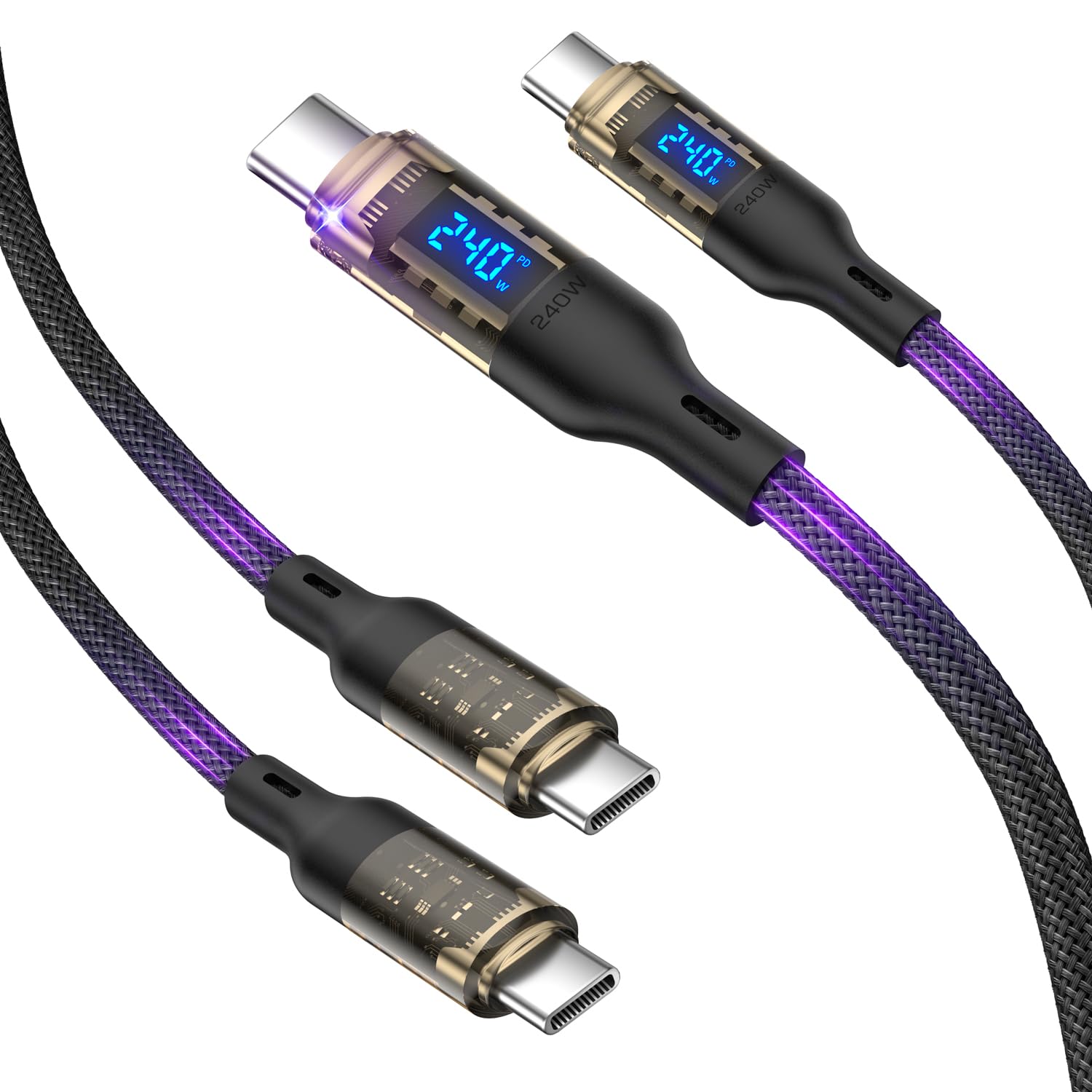 VisionSync 240W USB C to USB C Transparent Cable with LED Display