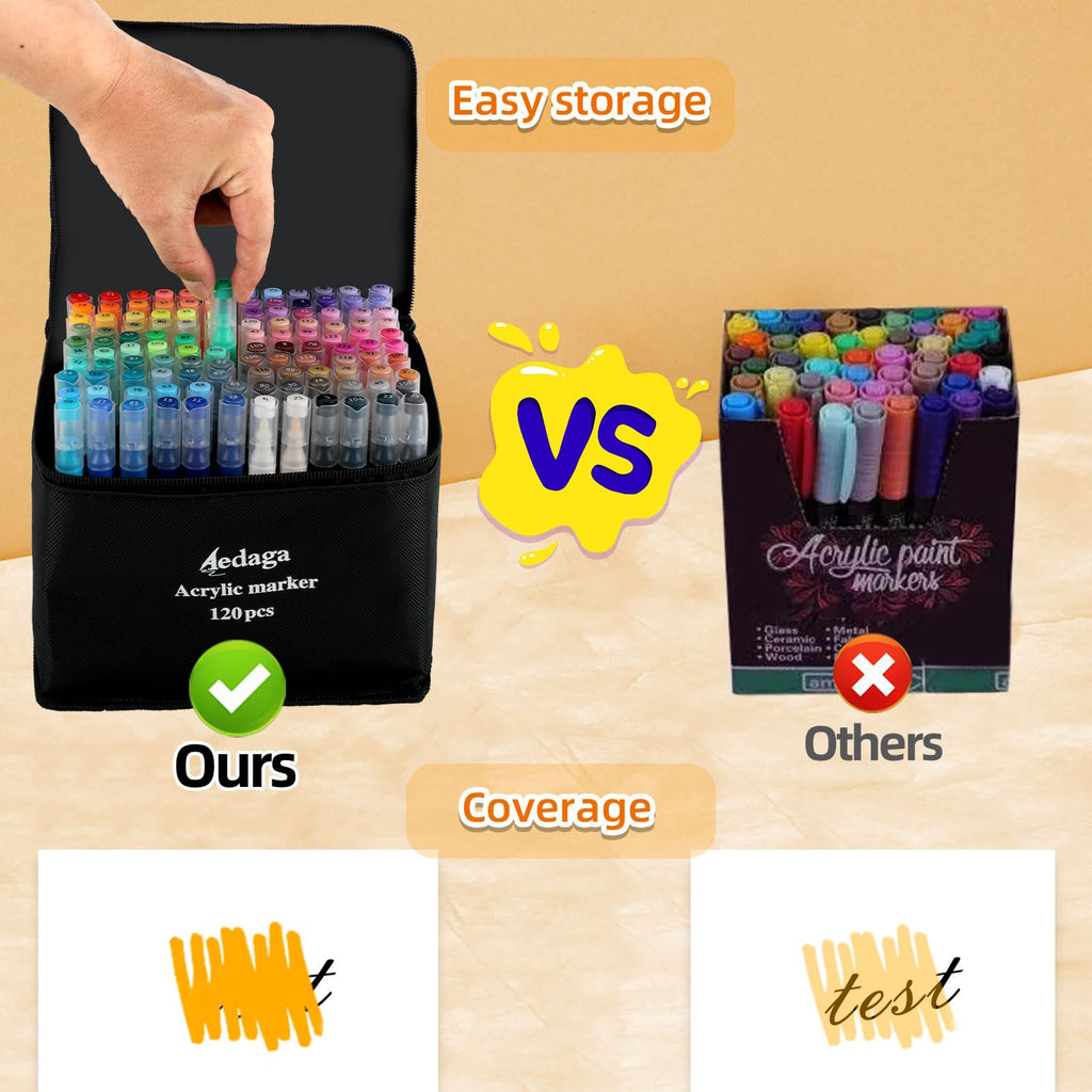 120 Color Dual Tip Acrylic Paint Pens with App for Rock Painting