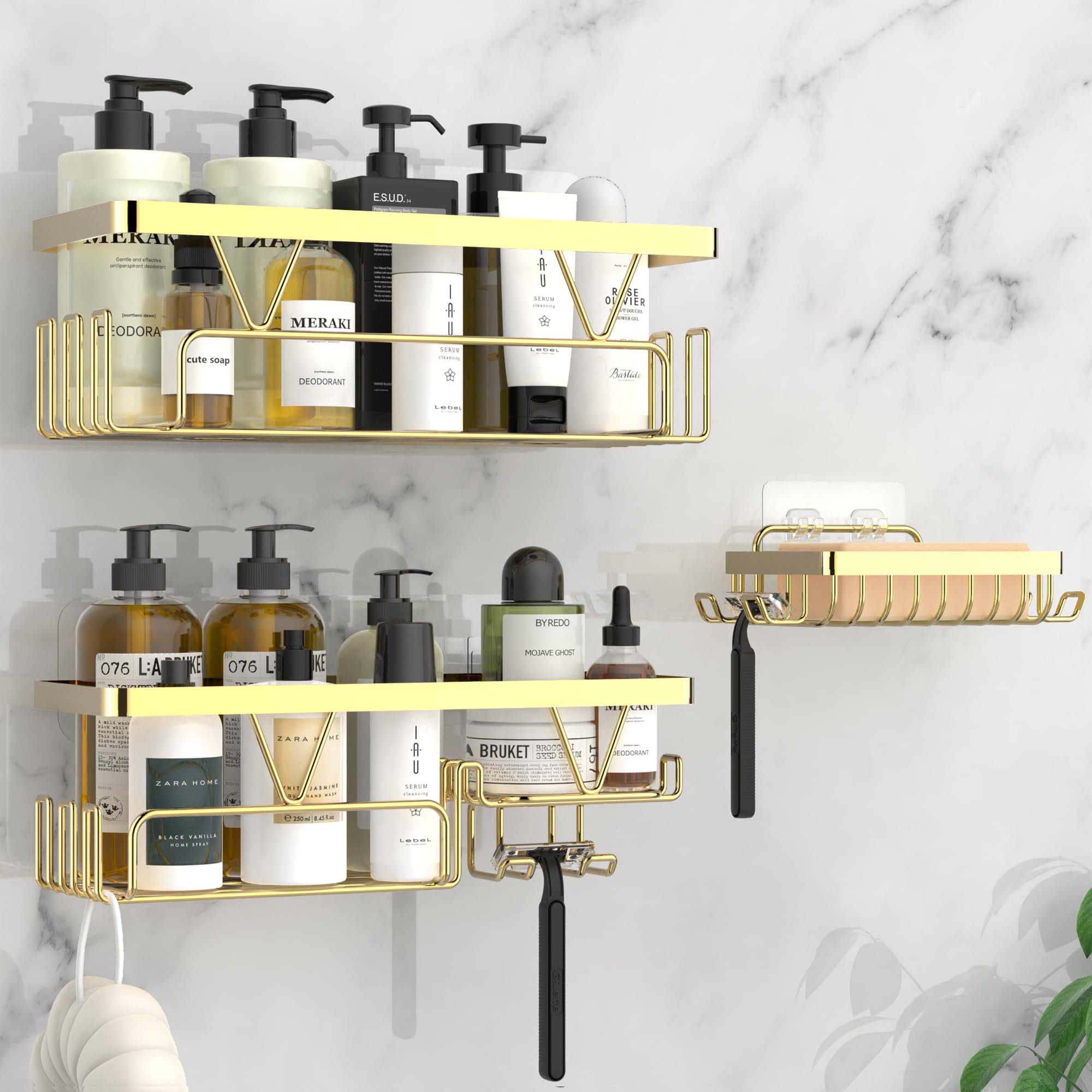 Kegii Gold Shower Caddy – 2-Pack Adhesive Stainless Steel Organiser