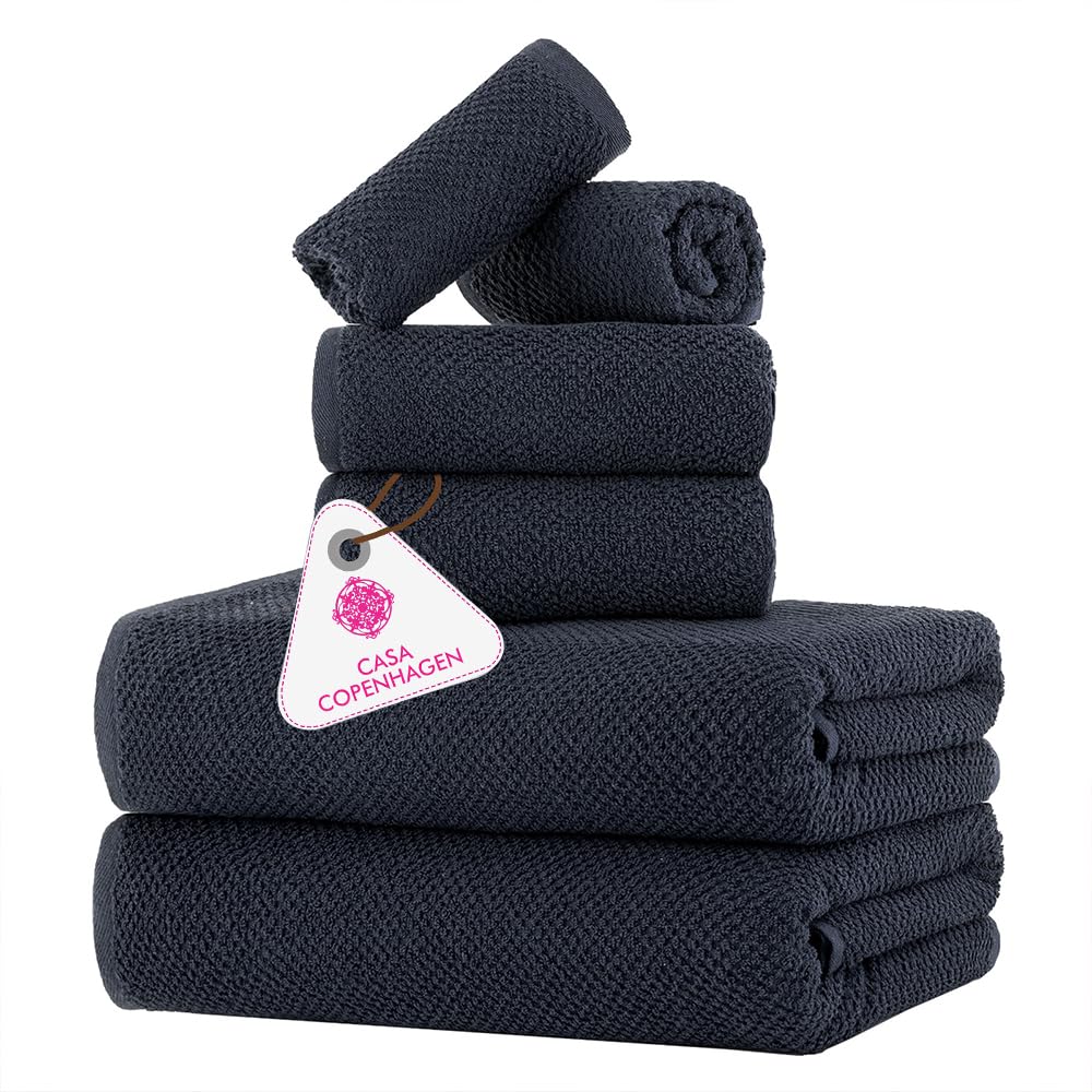 Casa Copenhagen 6-Piece Cotton Towel Set | 550 GSM Wave Textured - Grey