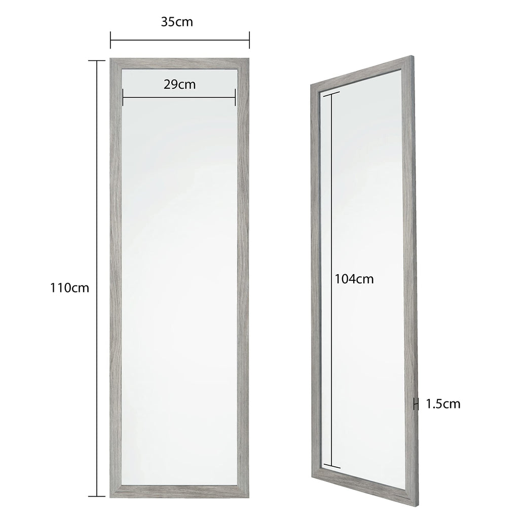Full Length Wall Mounted Mirror | Grey Oak Wood | 35x110cm