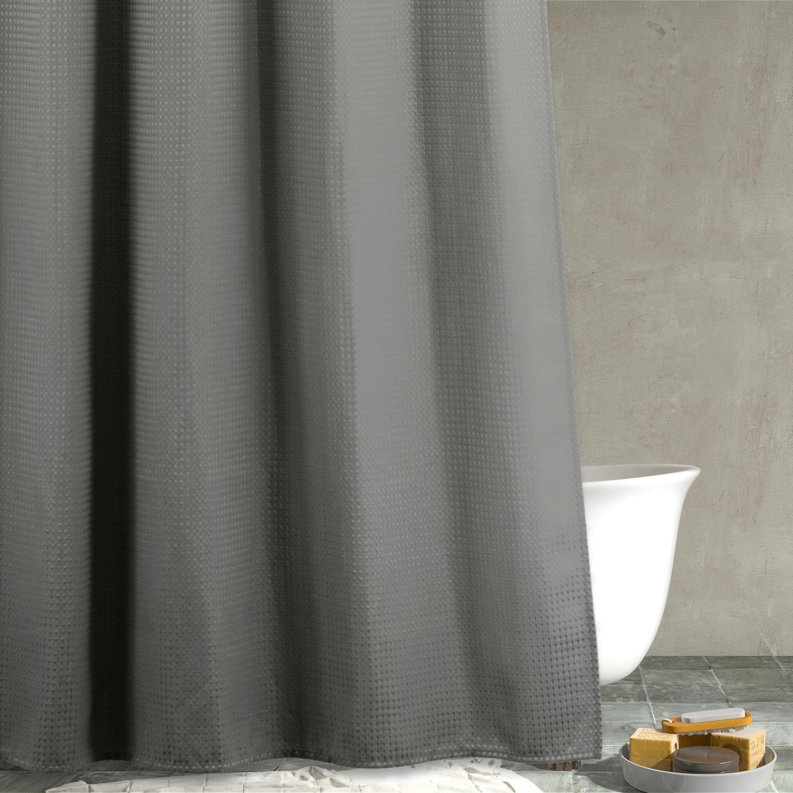 Popkozzi Grey Waffle Weave Shower Curtain | 78 Inch Heavy Duty Fabric