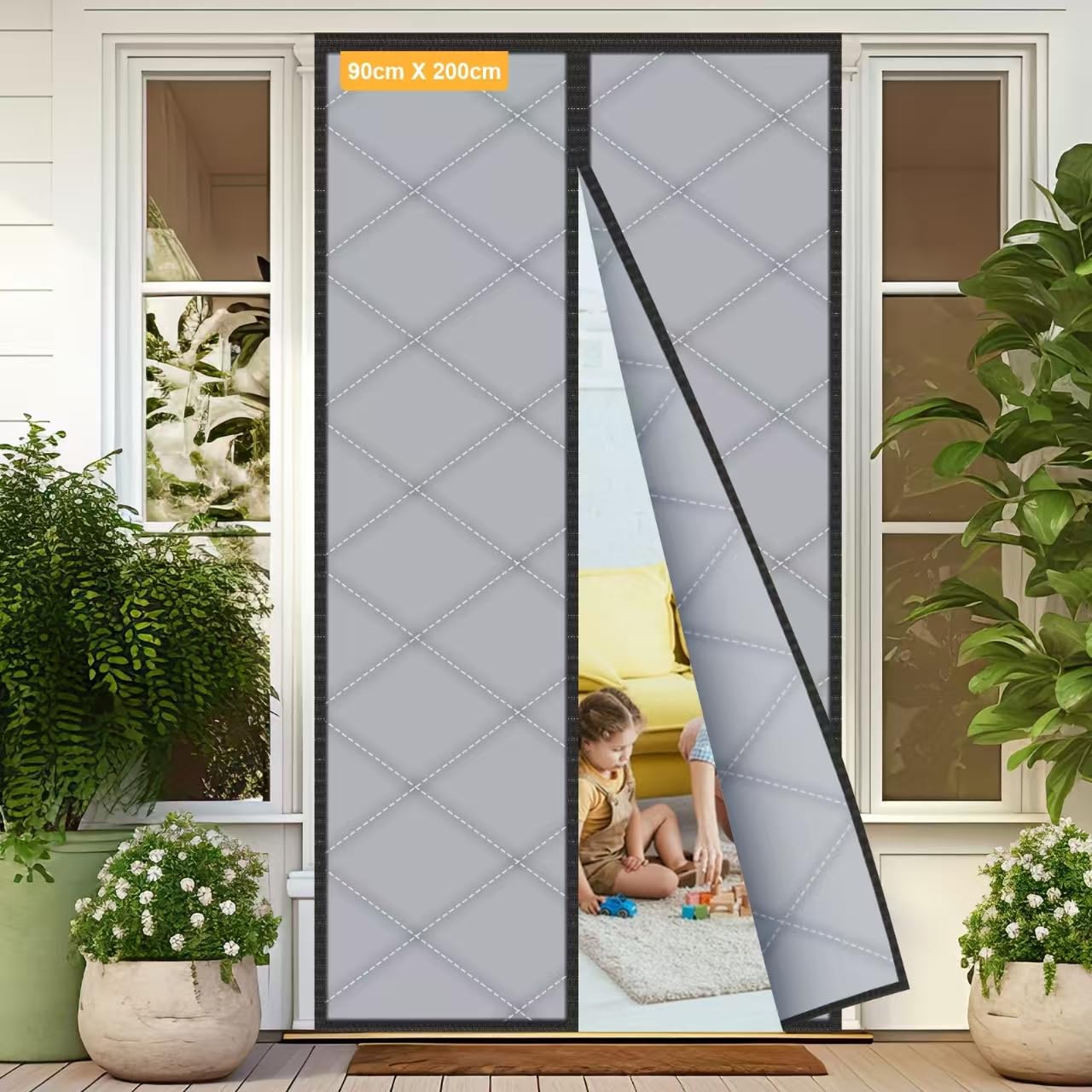 Sylken Thermal Door Curtain – Windproof Oxford Cloth Winter Cover, Grey