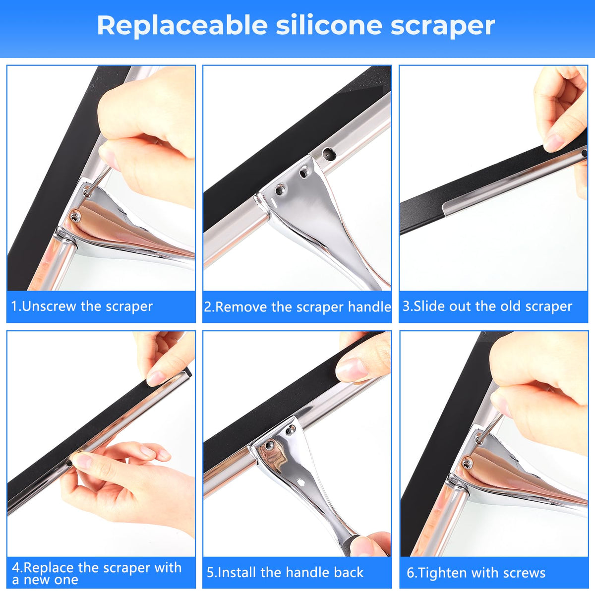 wlich Shower Squeegee, 10 Inch Stainless Steel Window Squeegee with 1 Hook - image 3