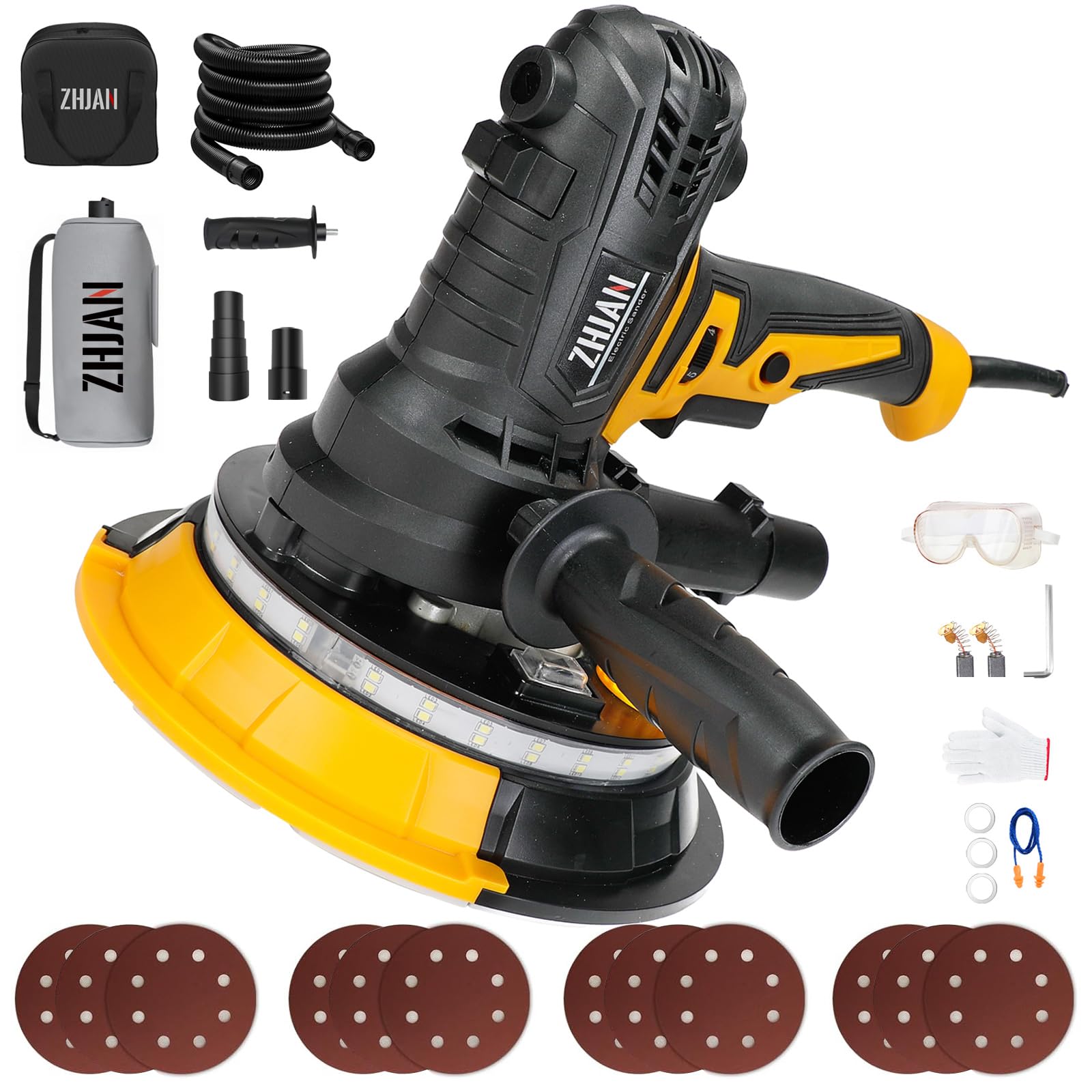ZHJAN Drywall Sander – 900W Electric Wall Sander with Vacuum & LED Lights