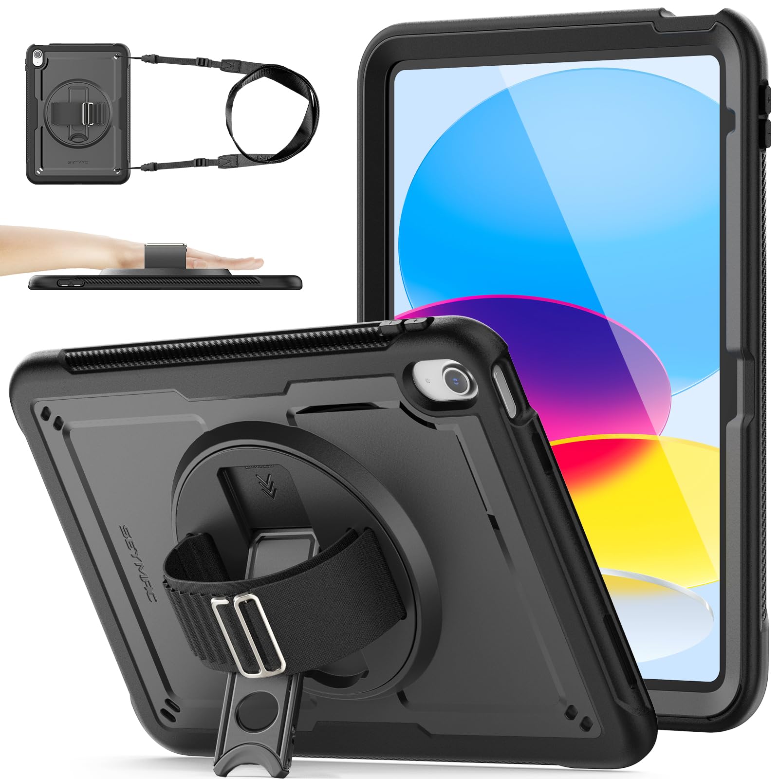 SEYMAC iPad 11th/10th Gen Case | Shockproof Cover with Rotating Stand