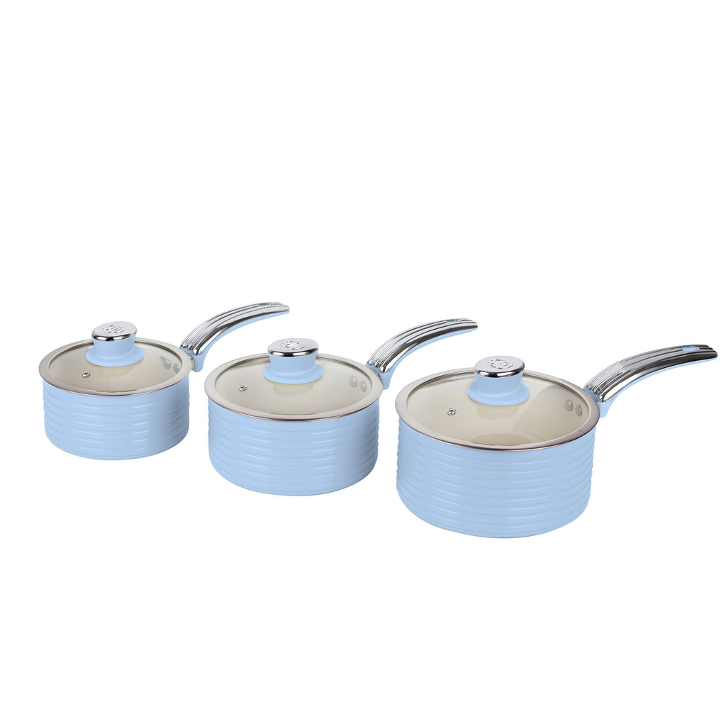 Swan Retro 3 Piece Induction Saucepan Set – Blue Non-Stick Ceramic