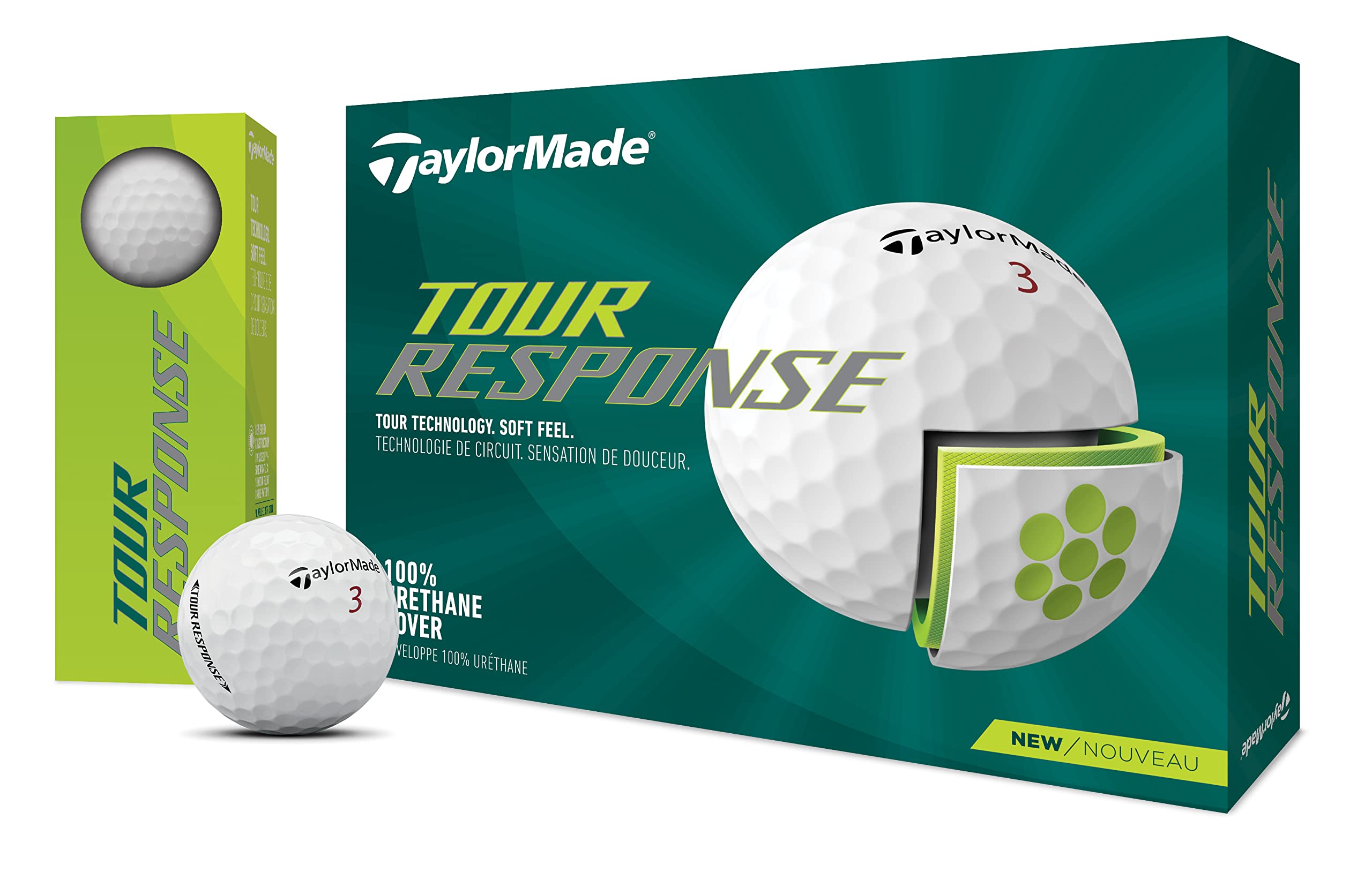 TaylorMade Tour Response Golf Balls – 3-Piece Urethane, White (1 Dozen)