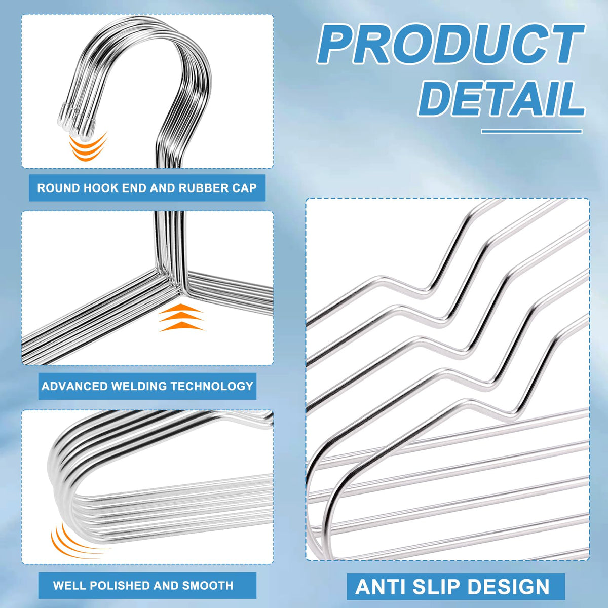 ausurme 10 Pack Wire Hangers, 16.5 Inch, Silver, Stainless Steel - image 3