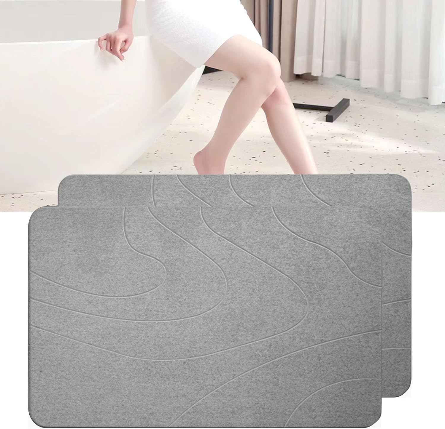 Dai Lufei Stone Bath Mat – Diatomaceous Earth Non-Slip Shower Mat, 2-Pack
