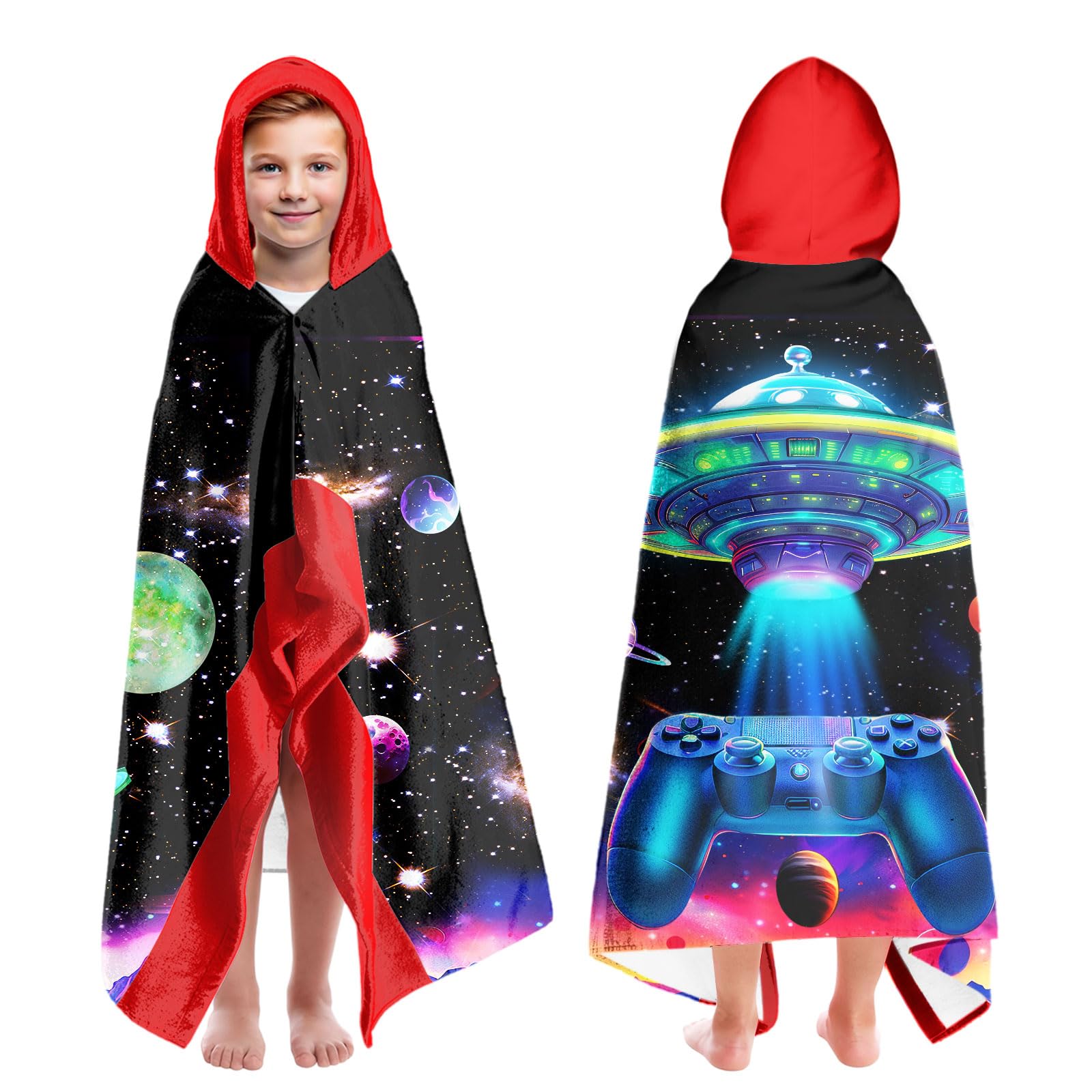 Jolof Store Spacecraft Hooded Beach Towel for Boys - Quick Dry 35x60