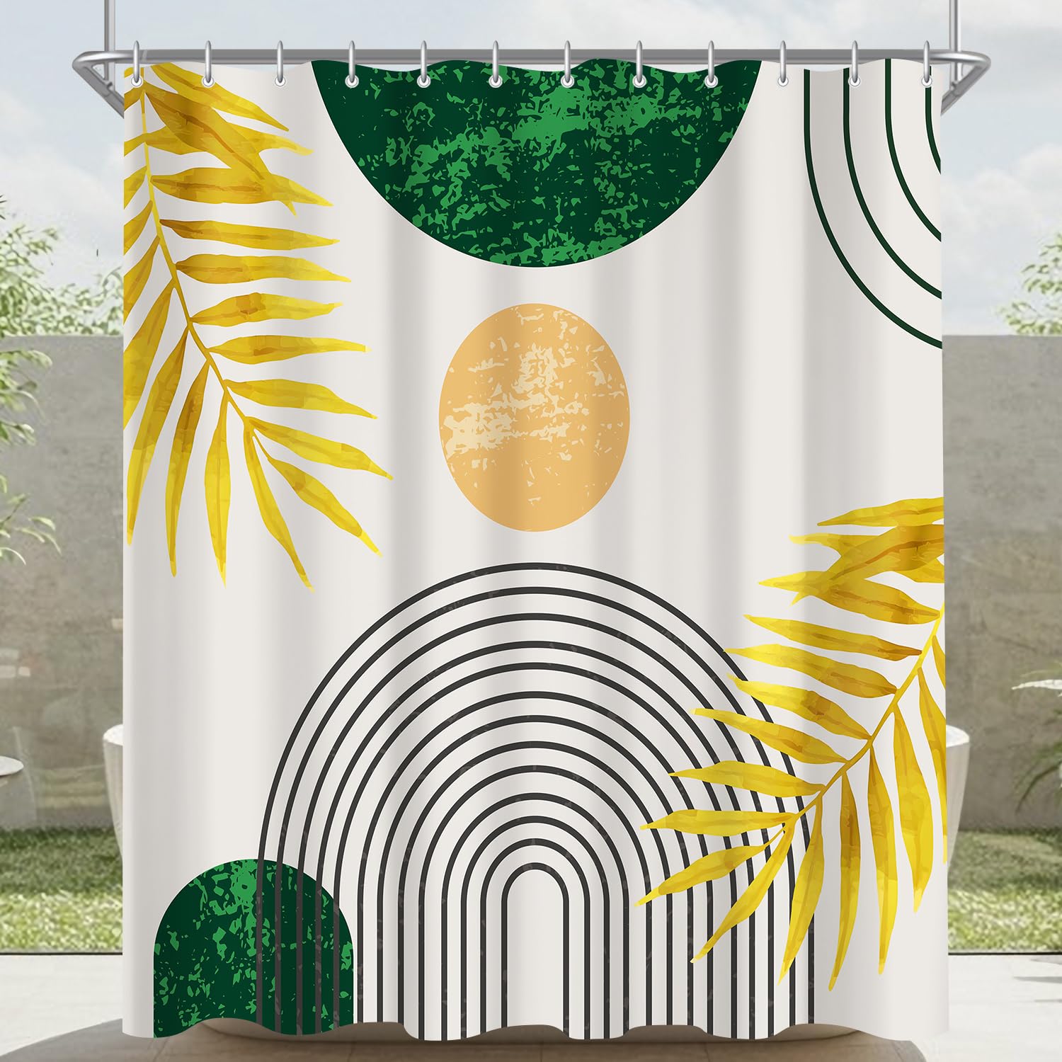 Lerores Dark Green Leaves Shower Curtain | 120x200cm Anti-Mould Polyester