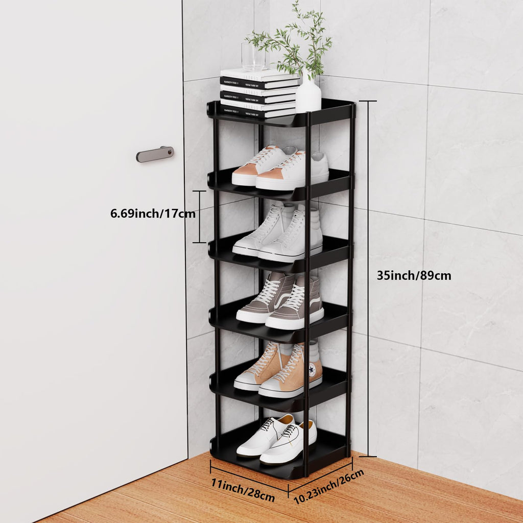 Altdnmaf 6 tier Narrow Shoe Storage Rack, Compact Single Shoerack Stand for Slim Space, Stackable Tall Thin Show Tower, Vertical Plastic Shelves - image 2