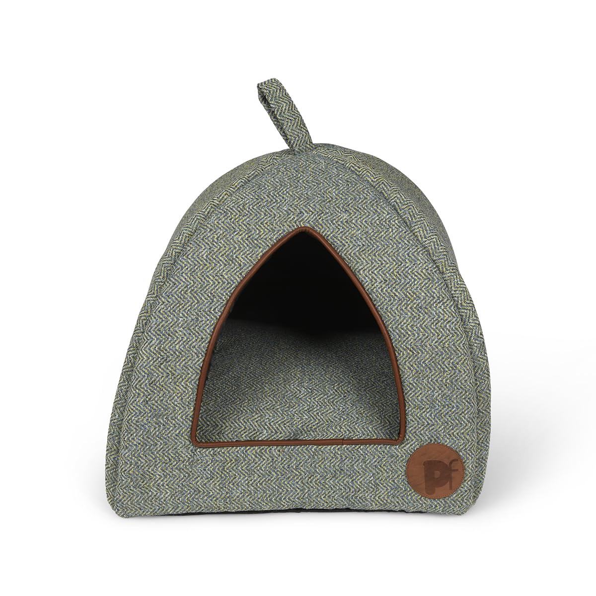 Petface Sage Herringbone Igloo Cat Bed – Cozy Plush Indoor Pet Cave