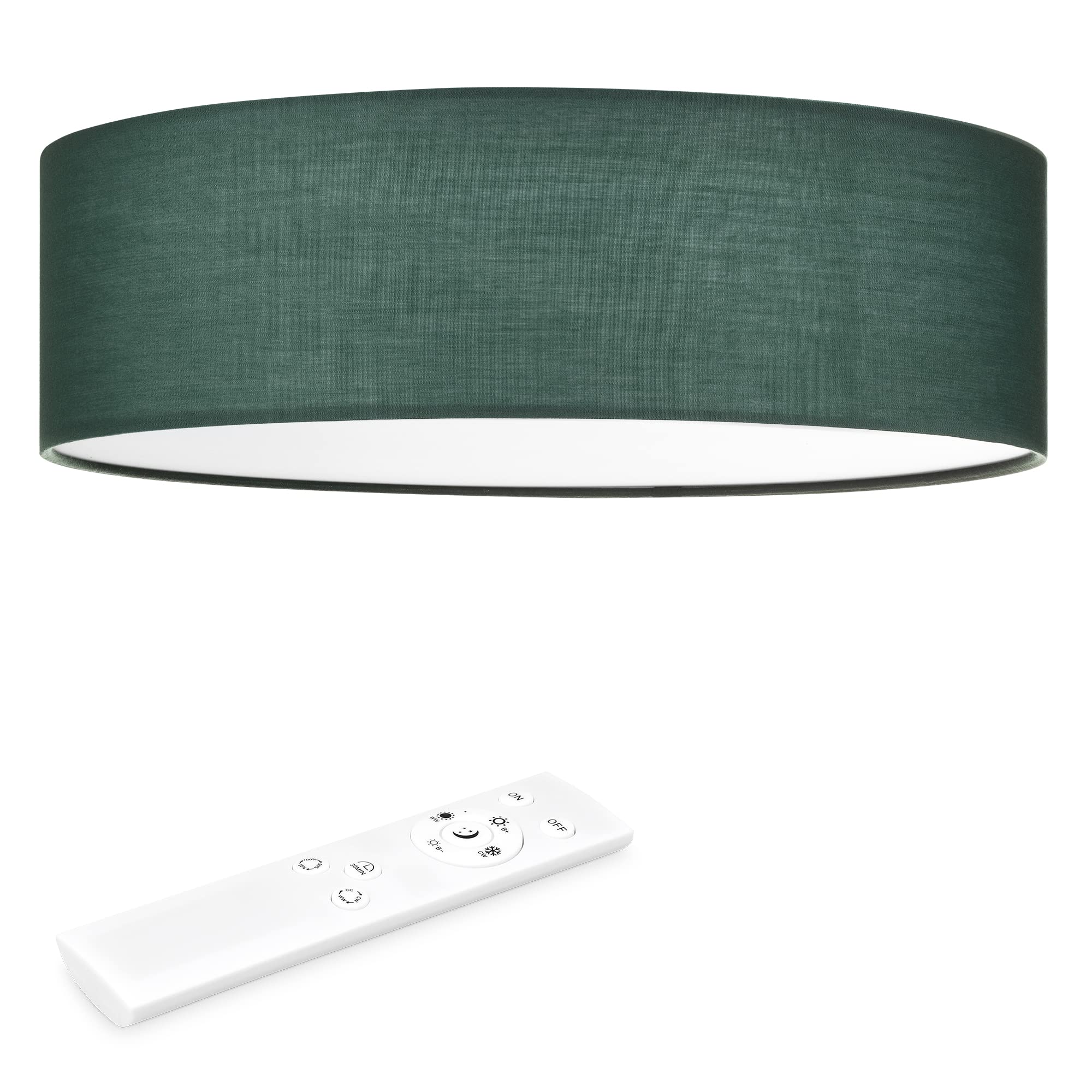 Navaris LED Flush Mount Ceiling Light - 40cm Dimmable Fabric Drum Lamp